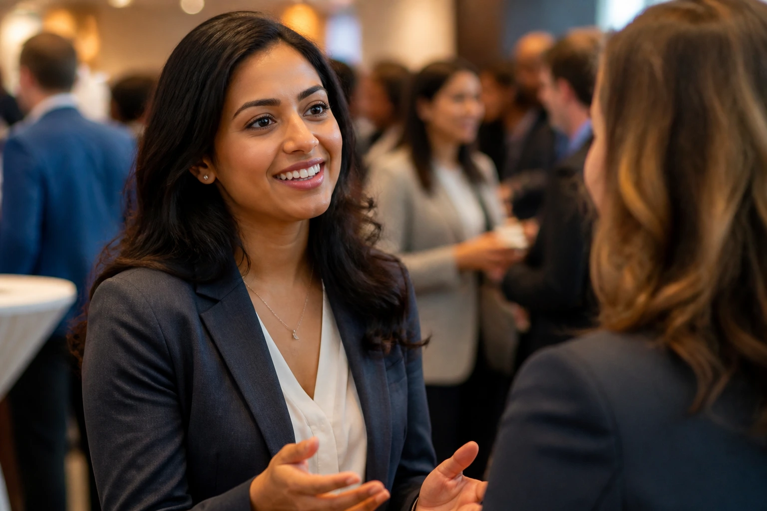 Close-up portrait of a professional networking at a conference