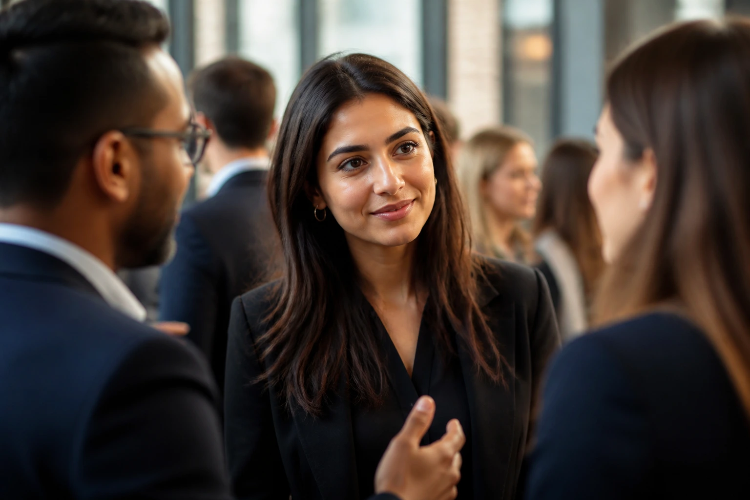 Smiling professional portrait at networking event
