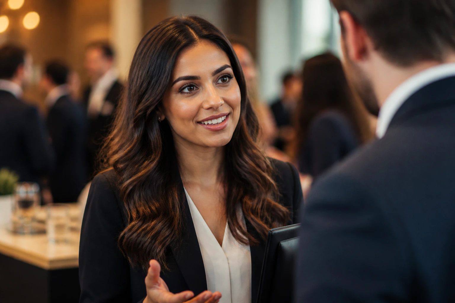 Professional networking at a modern event, building connections beyond job boards.