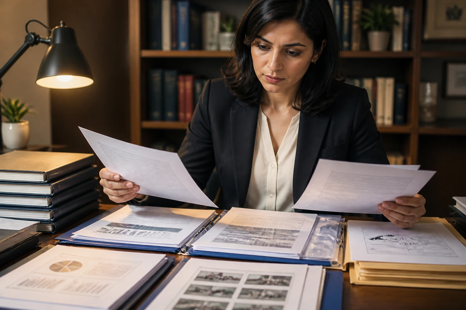 Professional examining documents to illustrate NIW evidence realism