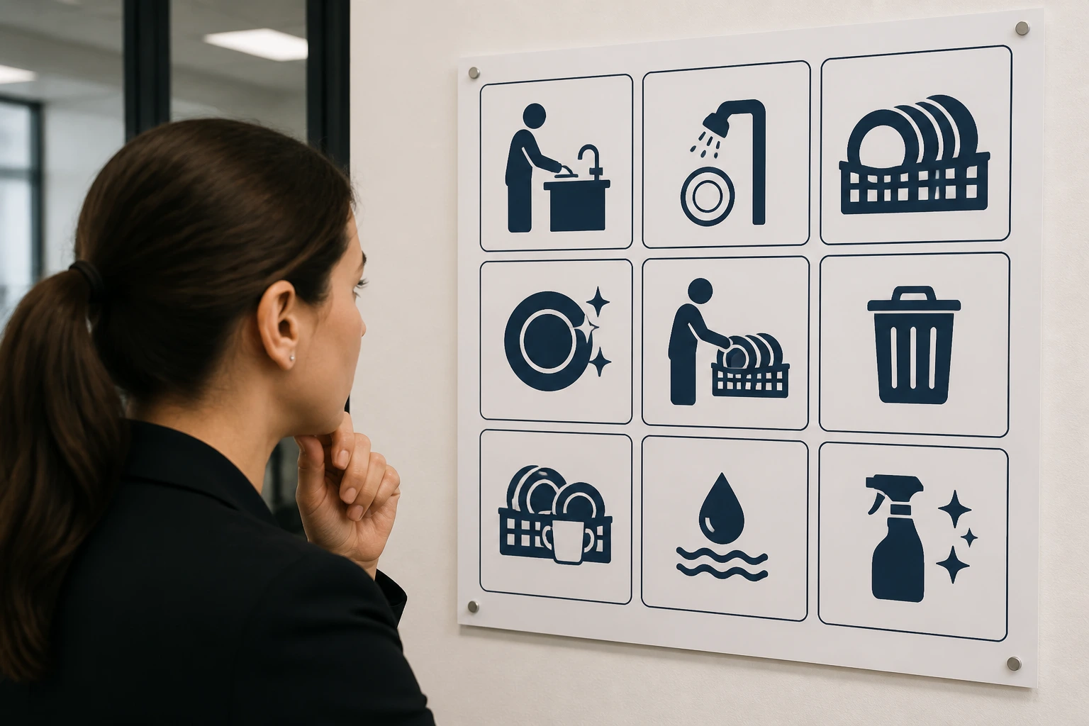 Person examining an icon-based duties chart illustrating NOC code concepts