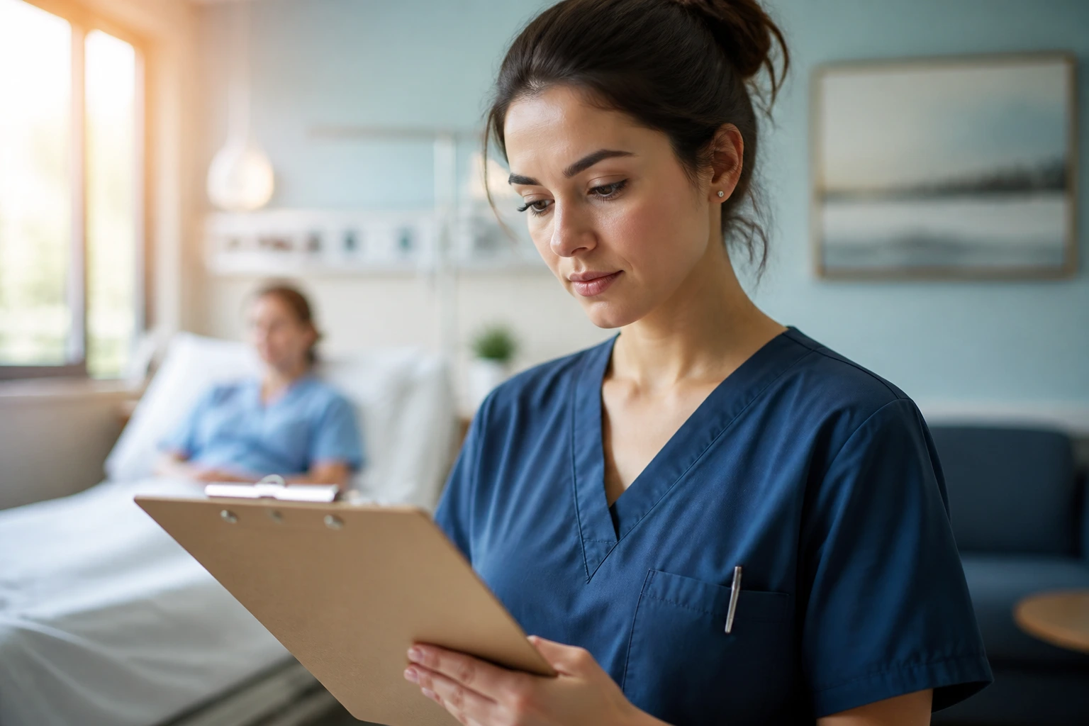 Close-up of a nurse adapting to Australian mental health scope in a hospital
