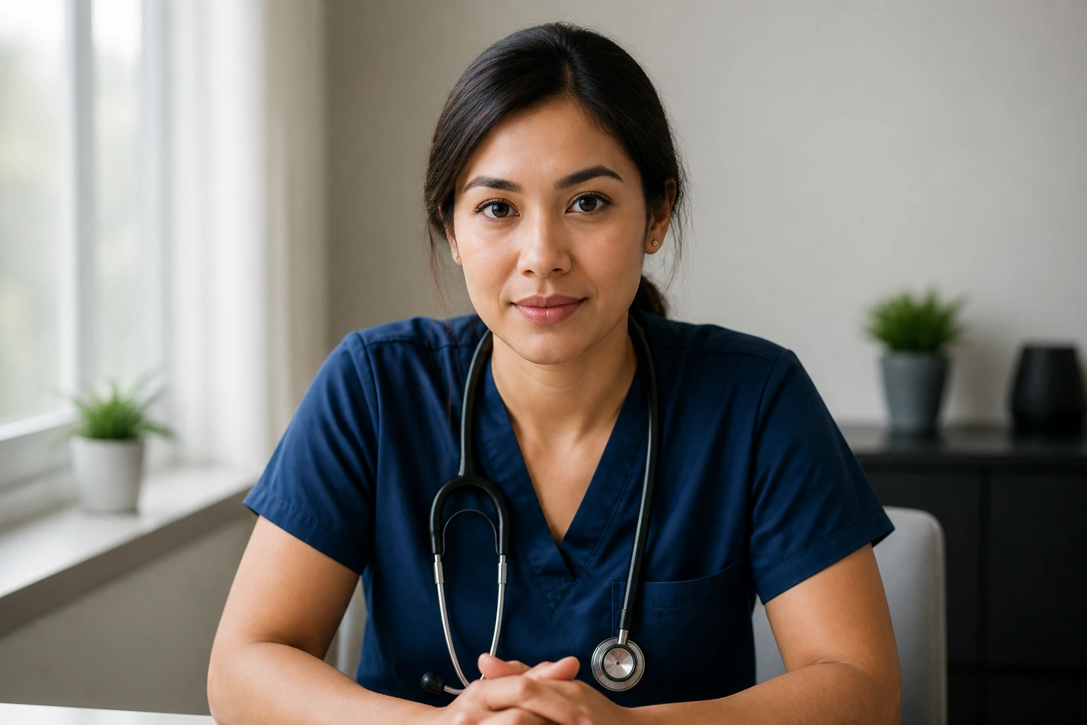 Nurse portrait in interview room ready for interview