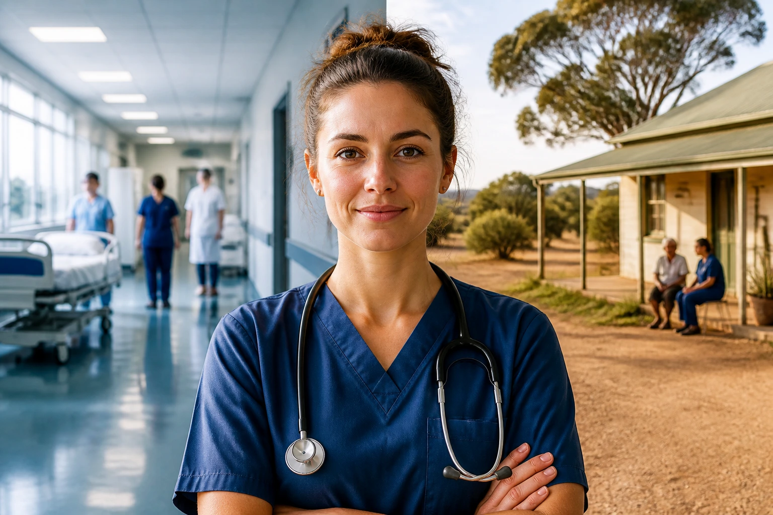 Nurse with split urban and rural background illustrating placements