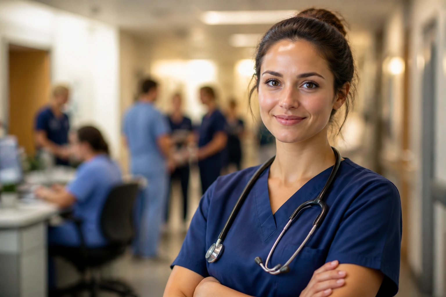 Nurse in hospital corridor representing sponsorship agencies