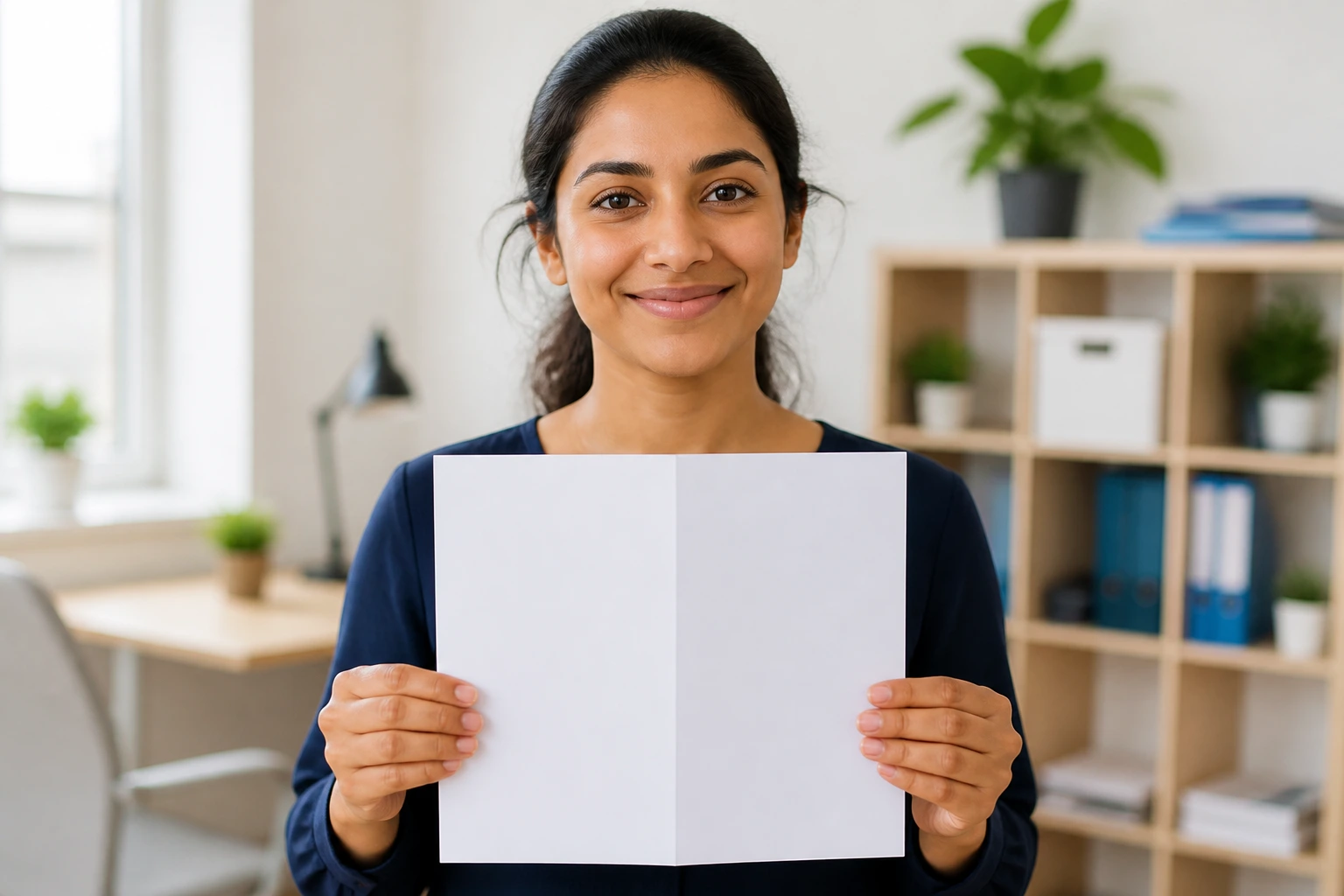 Portrait of a person holding a blank document suggesting a nursery CV