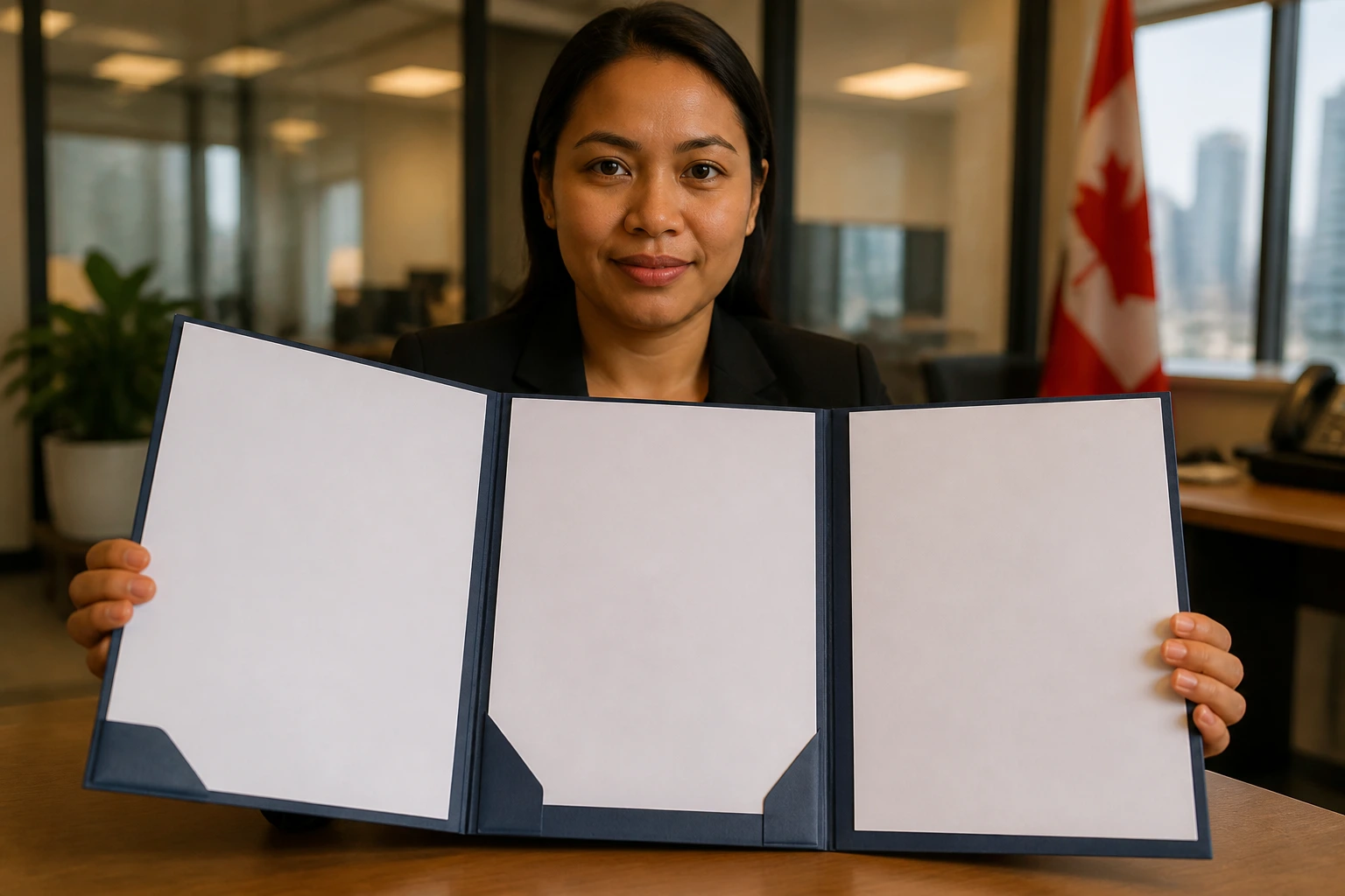 Portrait of a candidate verifying documents for LMIA and offer alignment.