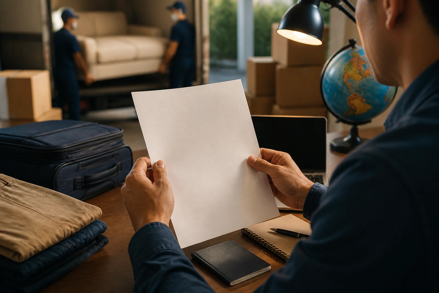Hands holding a blank letter representing an offer letter before travel