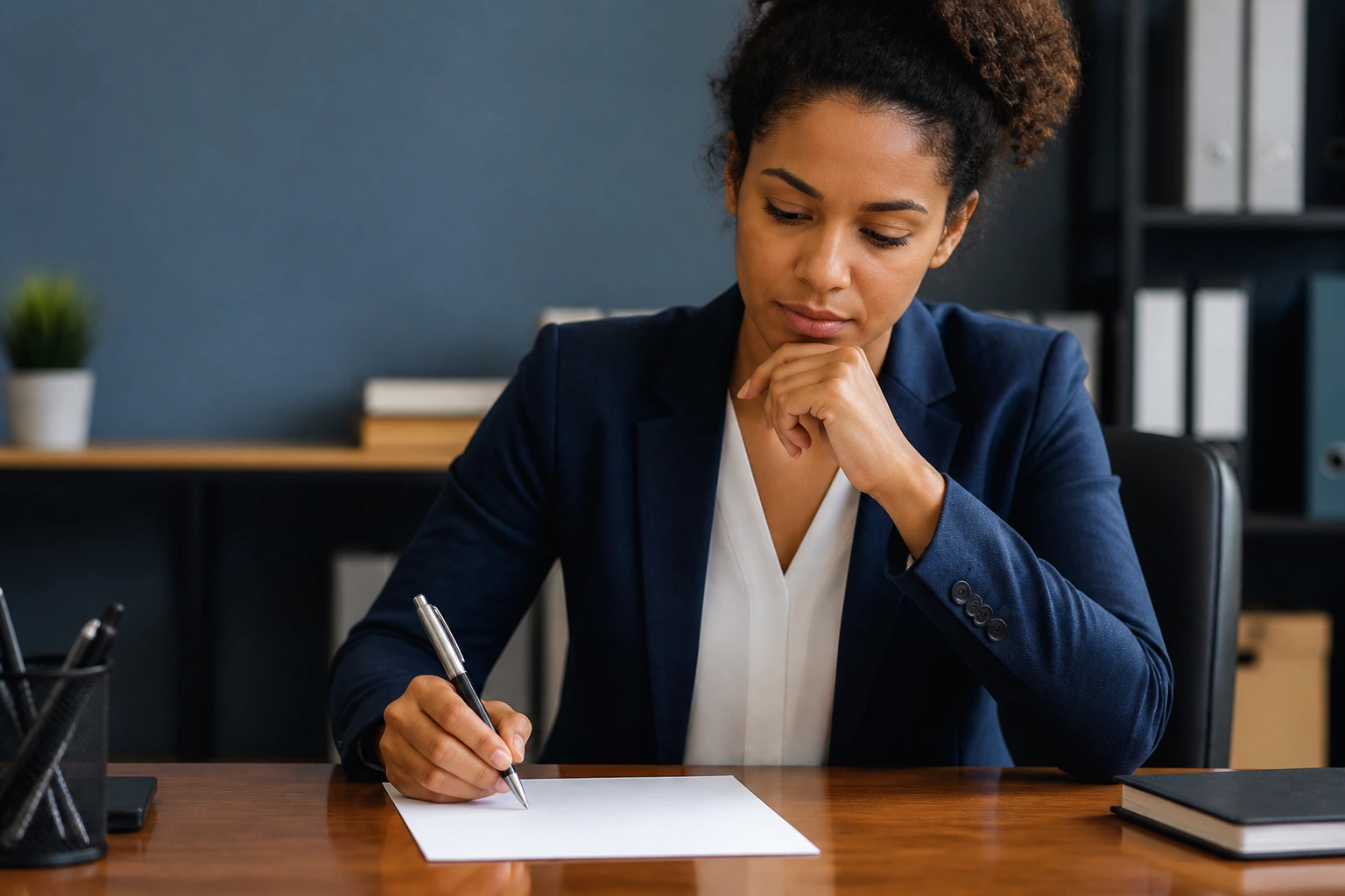 Professional preparing to review a blank contract before signing