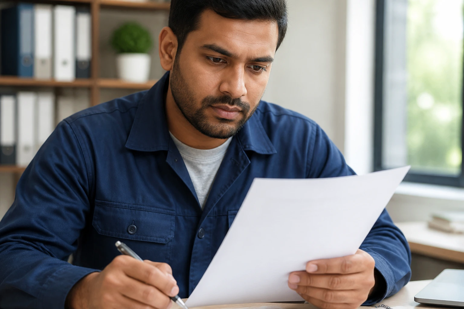 Person reviewing a job offer document at a desk