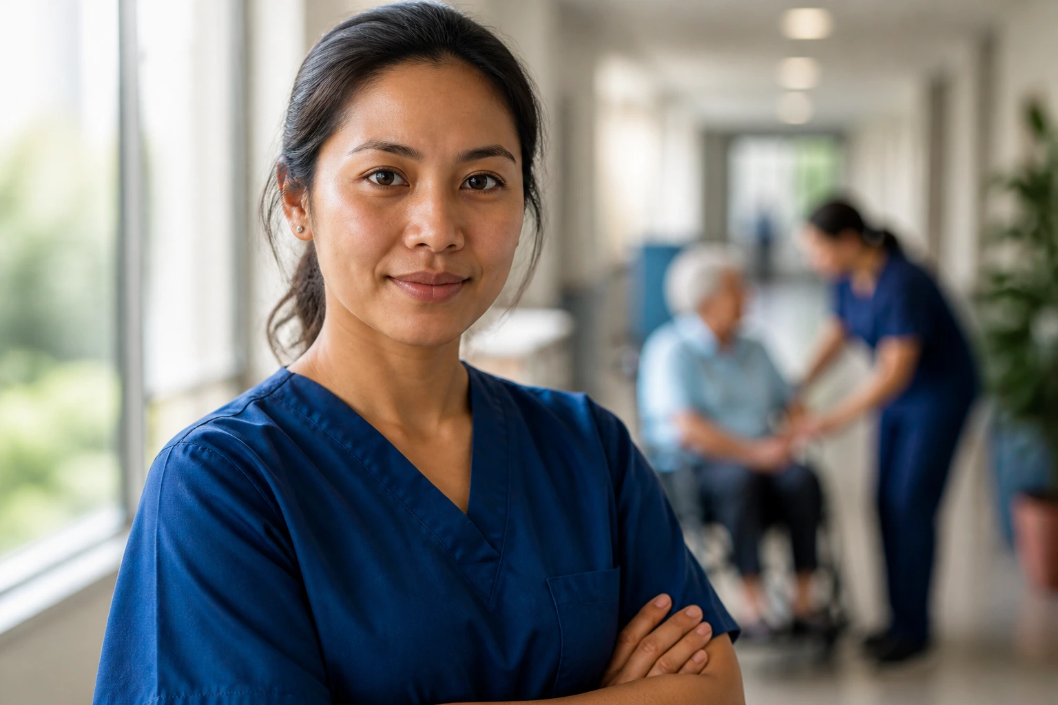 Portrait of a new aged care nurse during onboarding