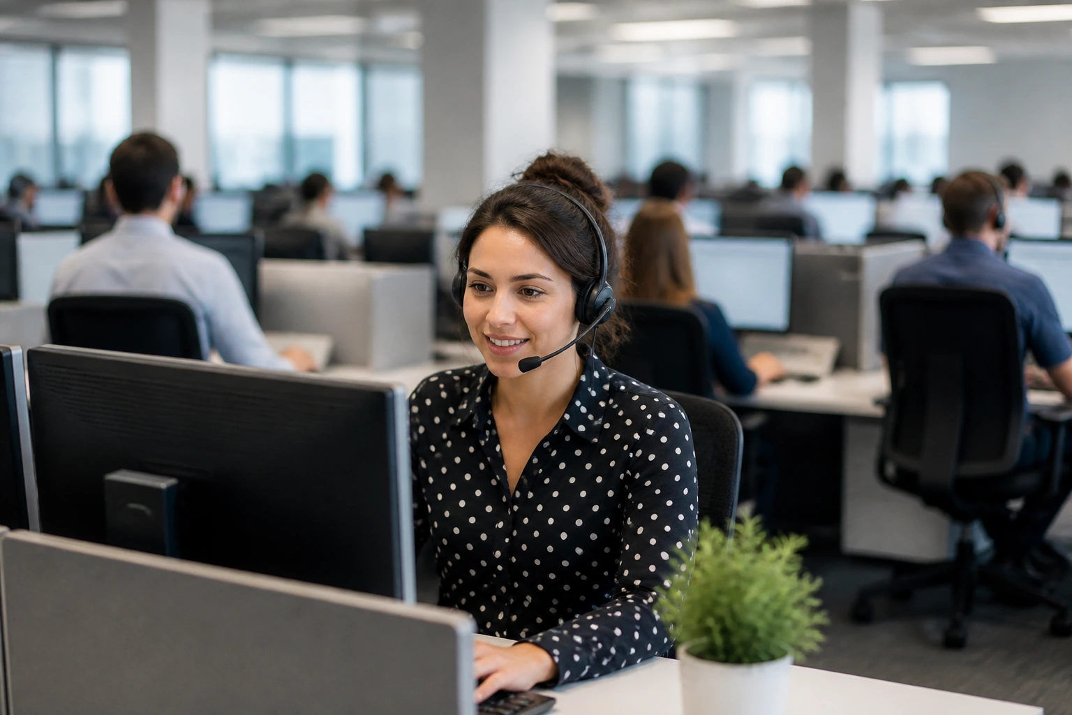 Real person at desk on open-plan office floor