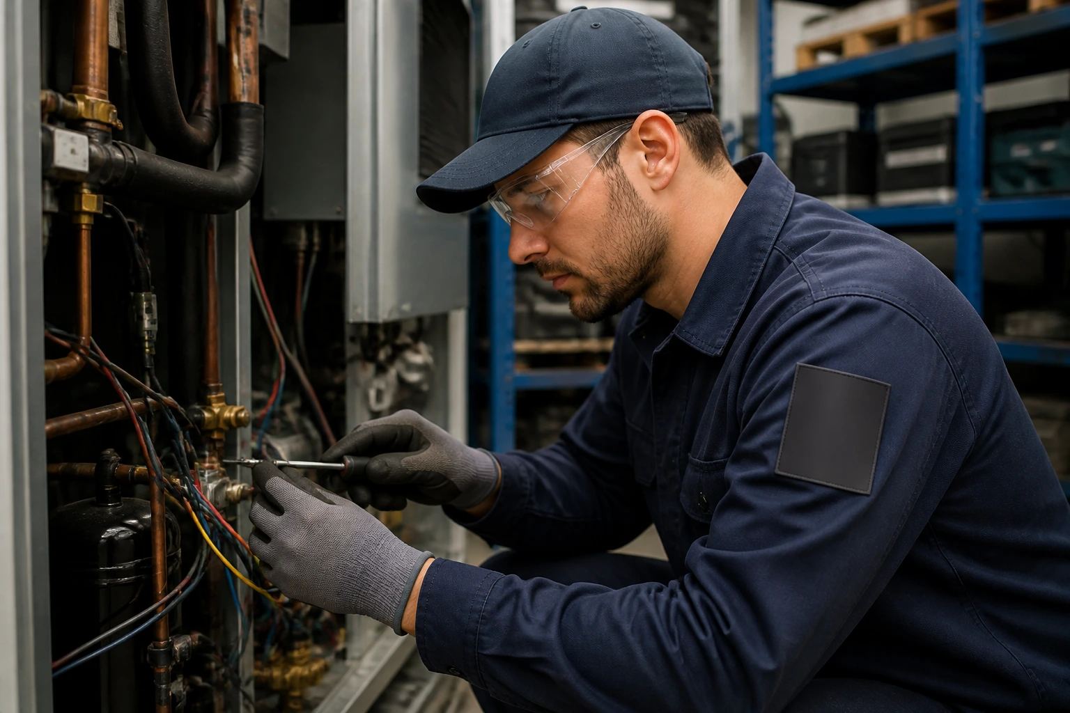 Technician in safety gear in a workshop emphasizing readiness and credentials