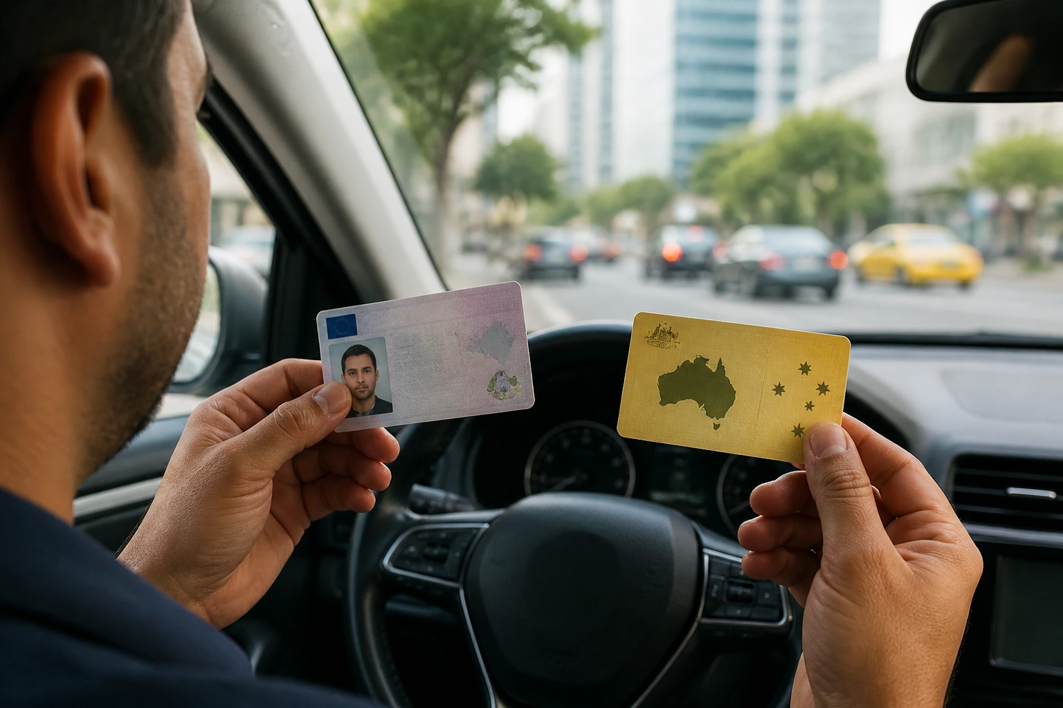 Driver in car representing overseas licence conversion process