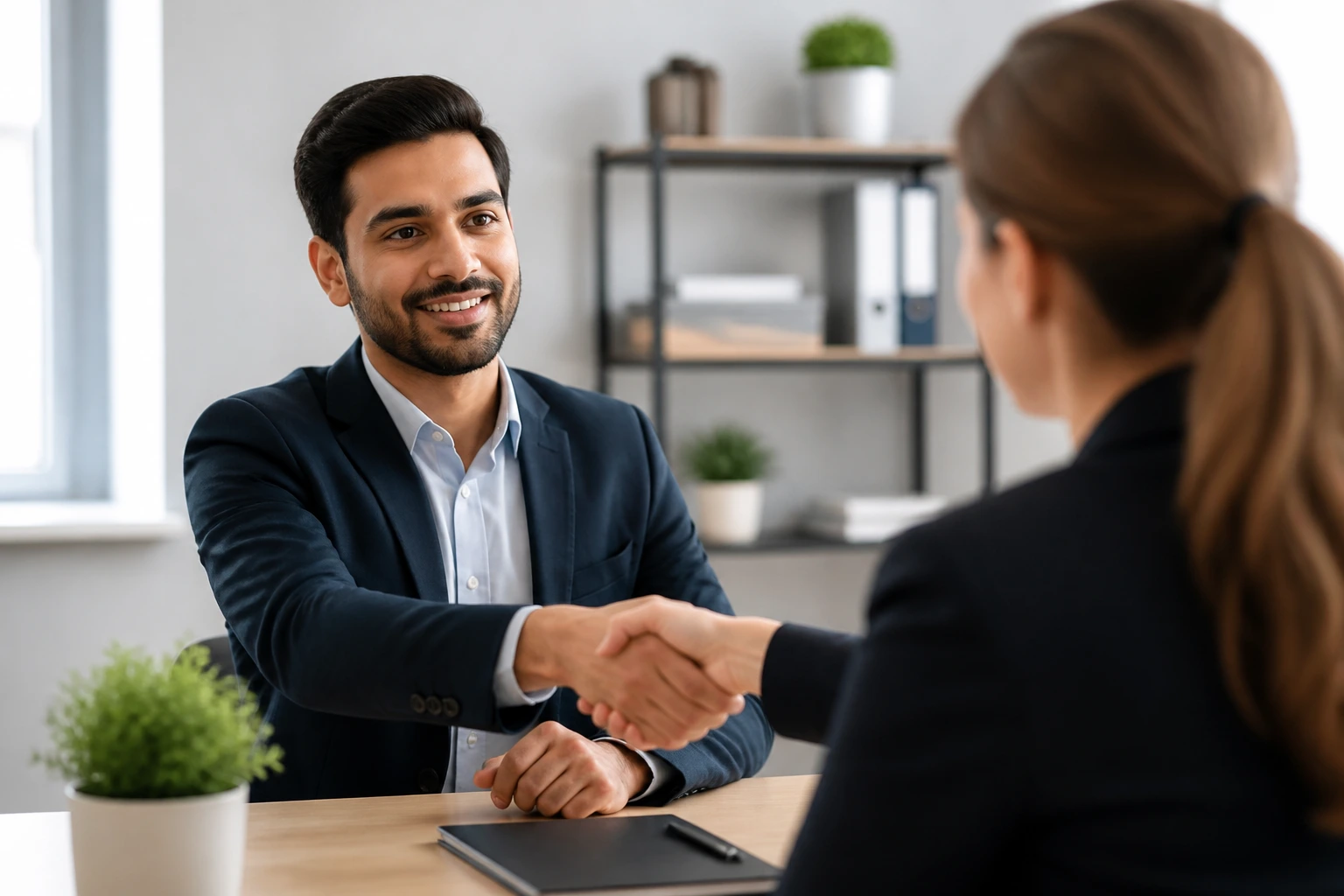 Real candidate in an interview-like setting, expressing focus and readiness