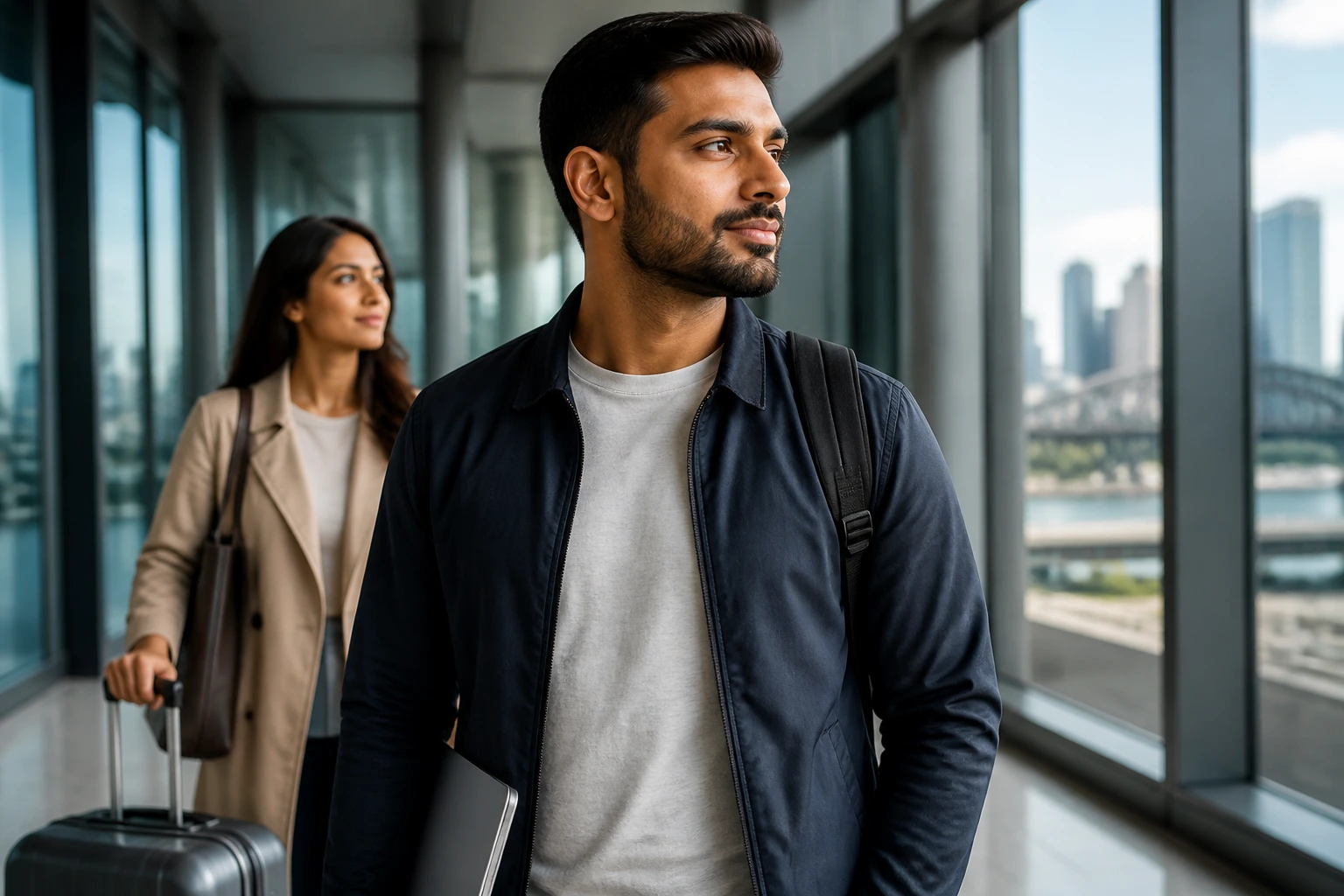 Professional with partner in relocation context illustrating visa realities