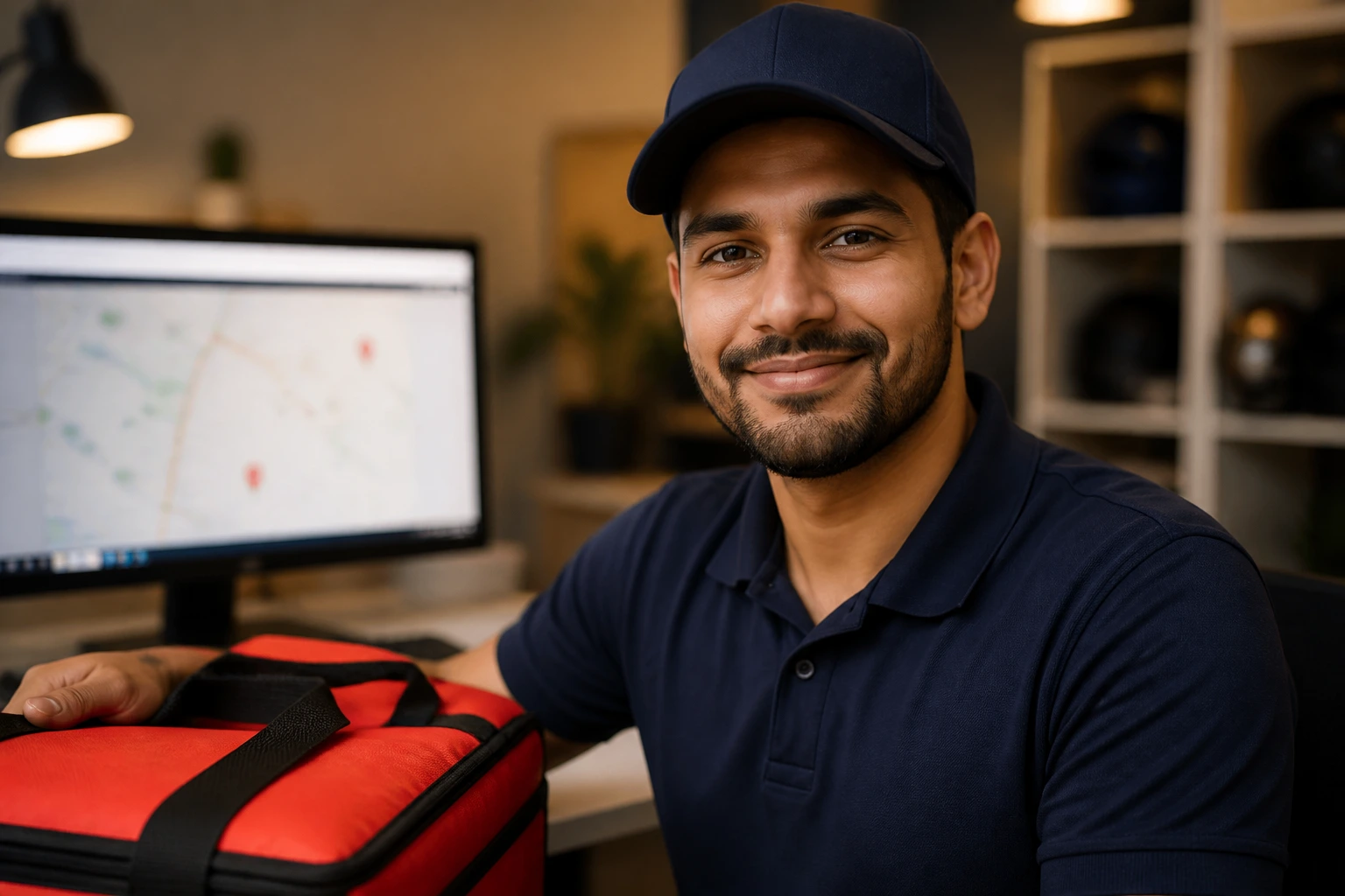 Driver portrait in dispatch area with warm lighting