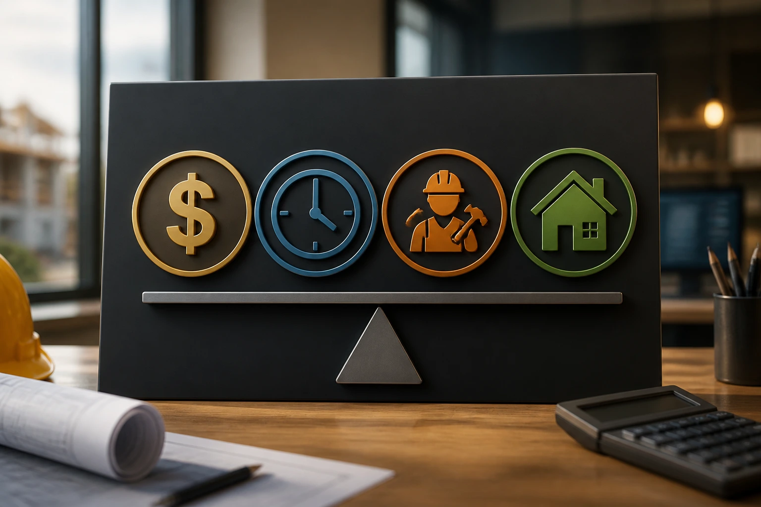 Icons representing pay and living costs on a board