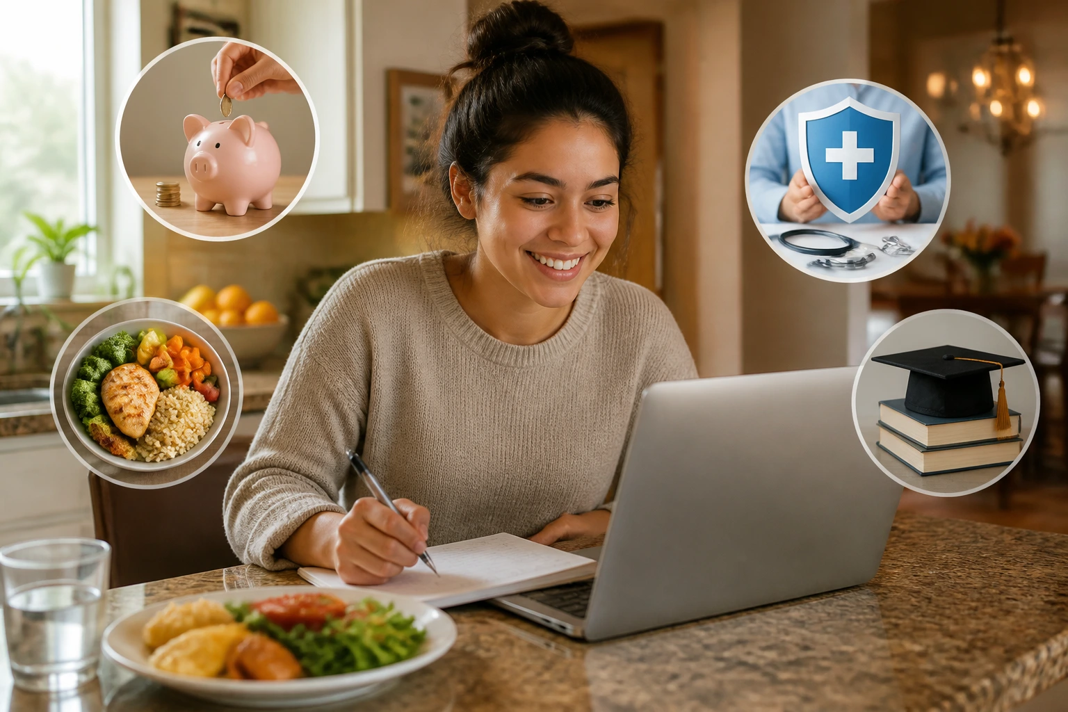 Person in kitchen illustrating program benefits including meals and insurance