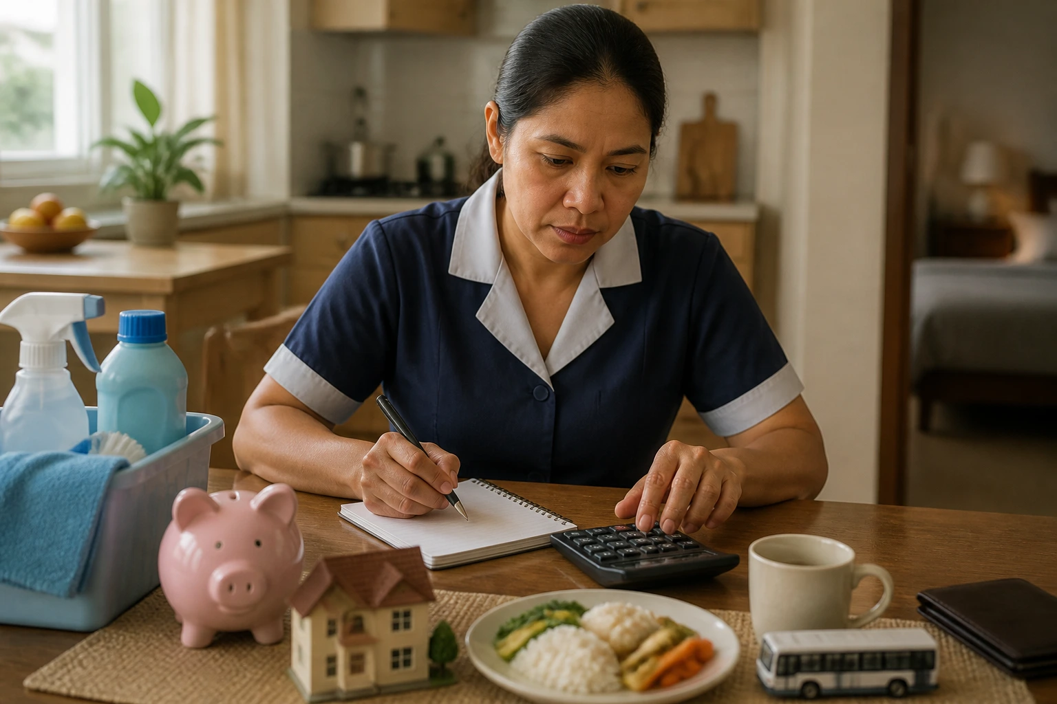 Cleaner budgeting with calculator to illustrate costs