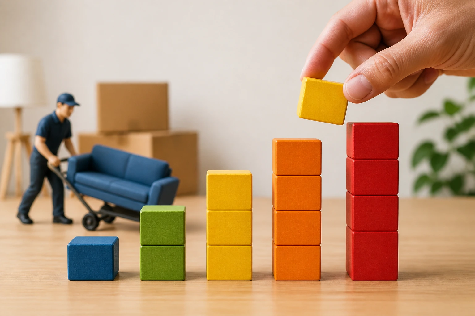 Hands arranging color blocks to represent pay in a non-numeric way
