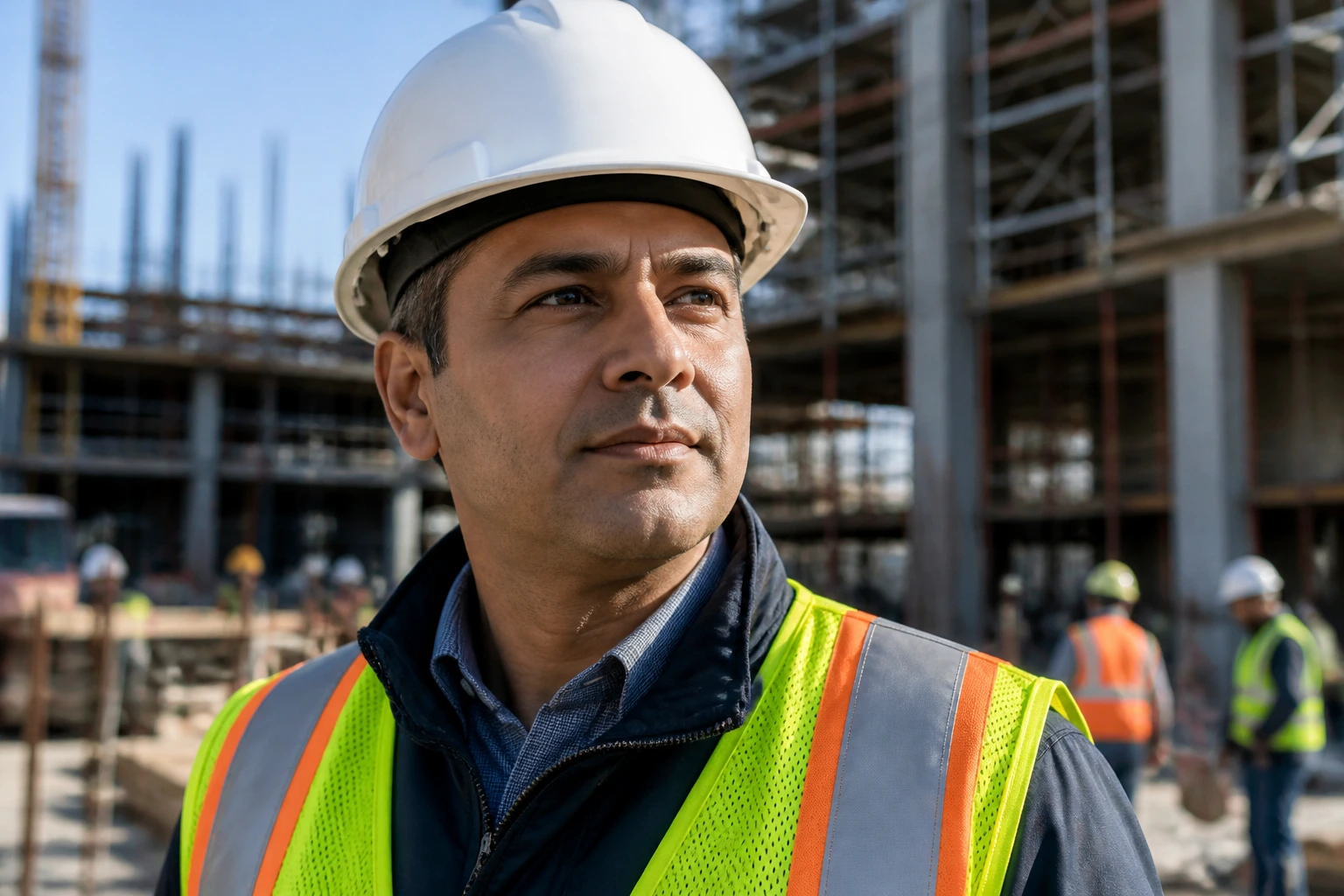 Close-up of a construction manager on an active site