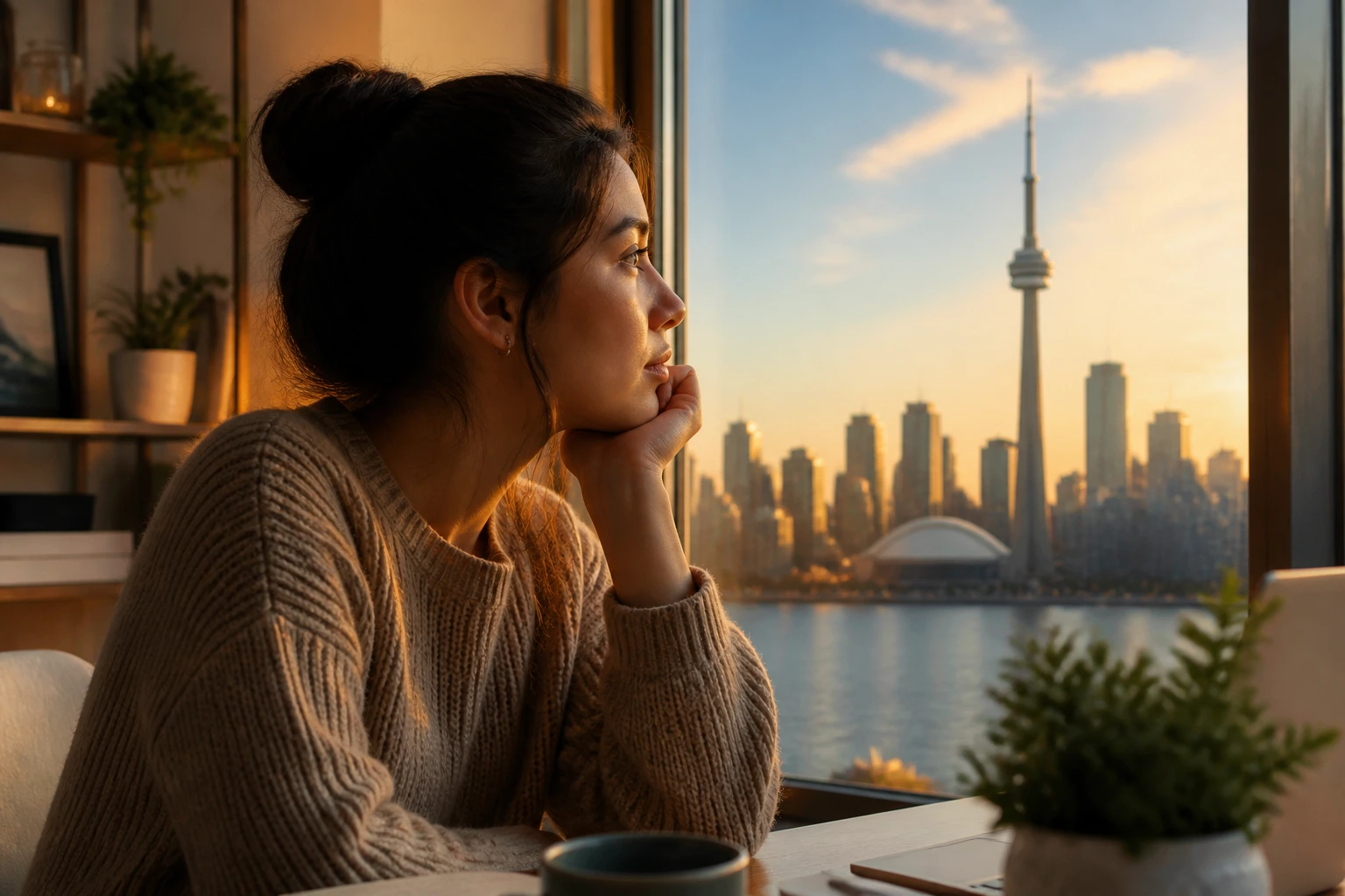 Portrait of a person contemplating permanent residence status by a window