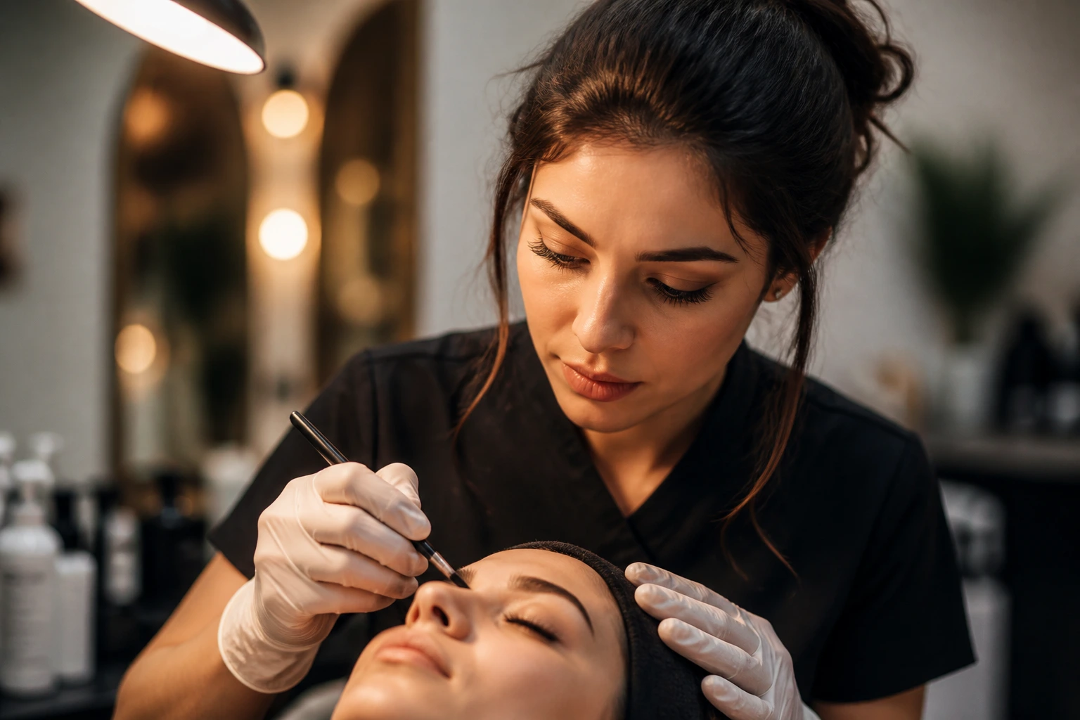 Close-up portrait of a beauty professional in a salon showing determination