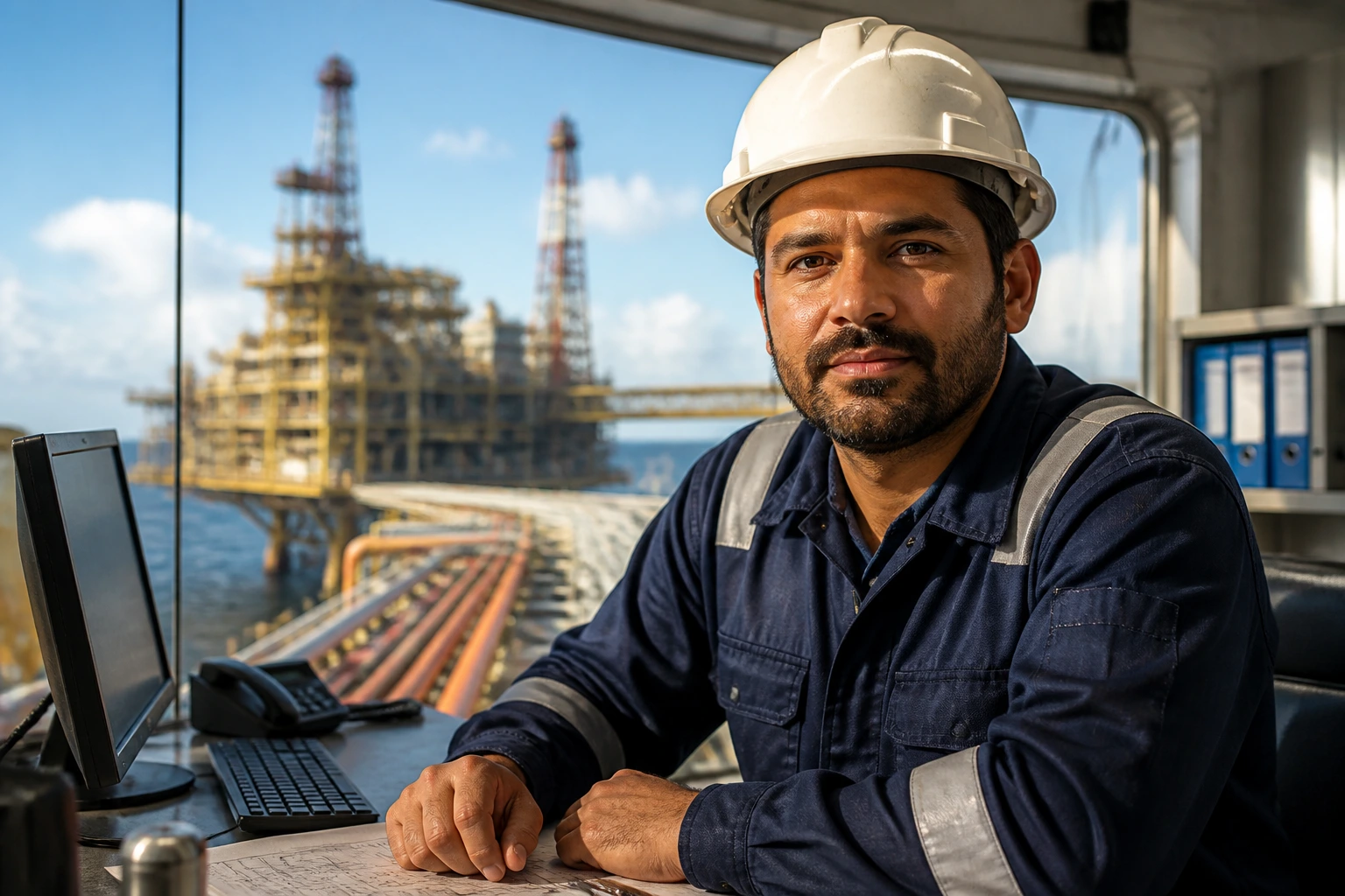 Portrait of a petroleum engineer in an industrial field setting