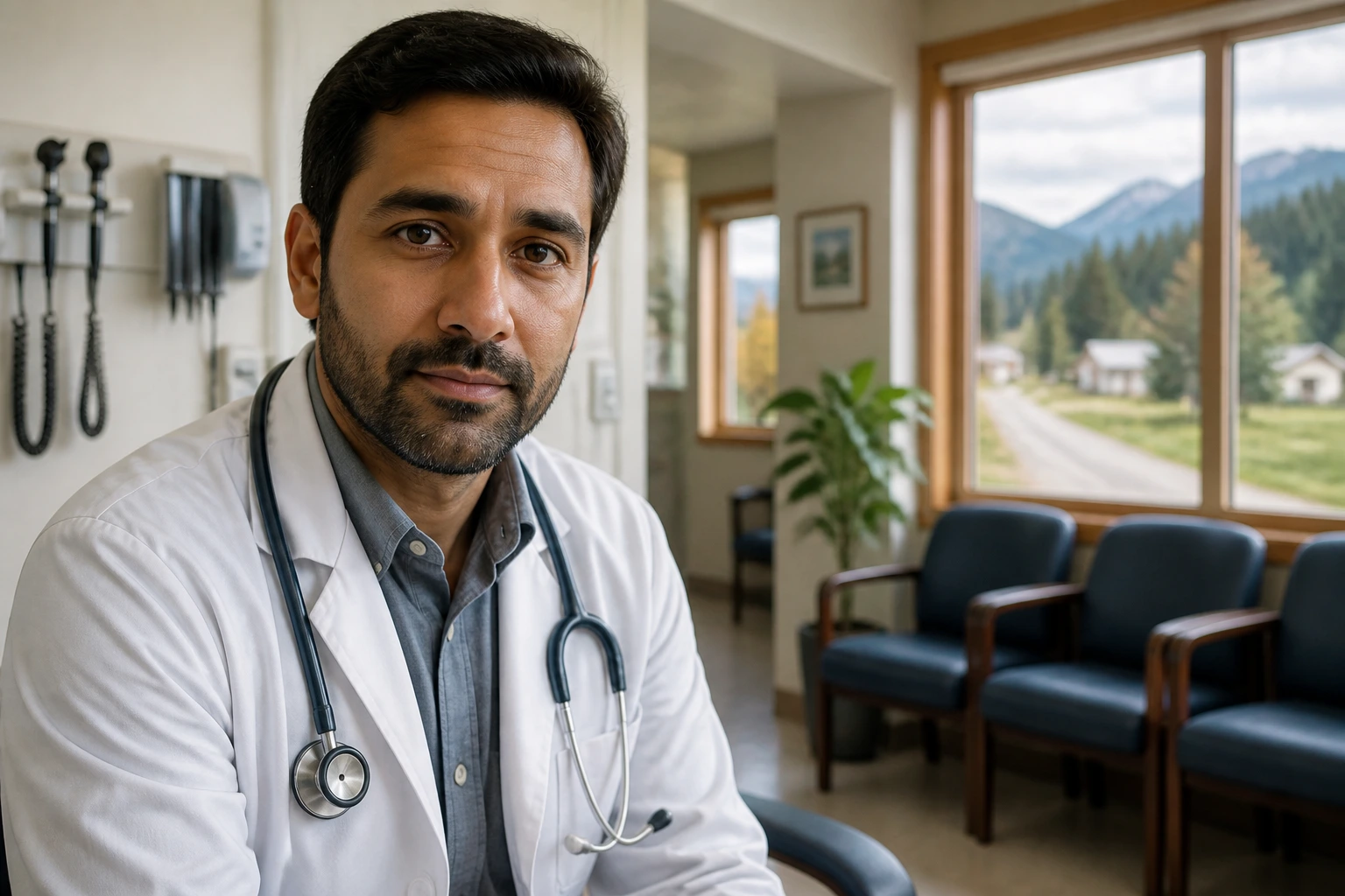 Rural Canadian physician in a clinic highlighting physician shortage