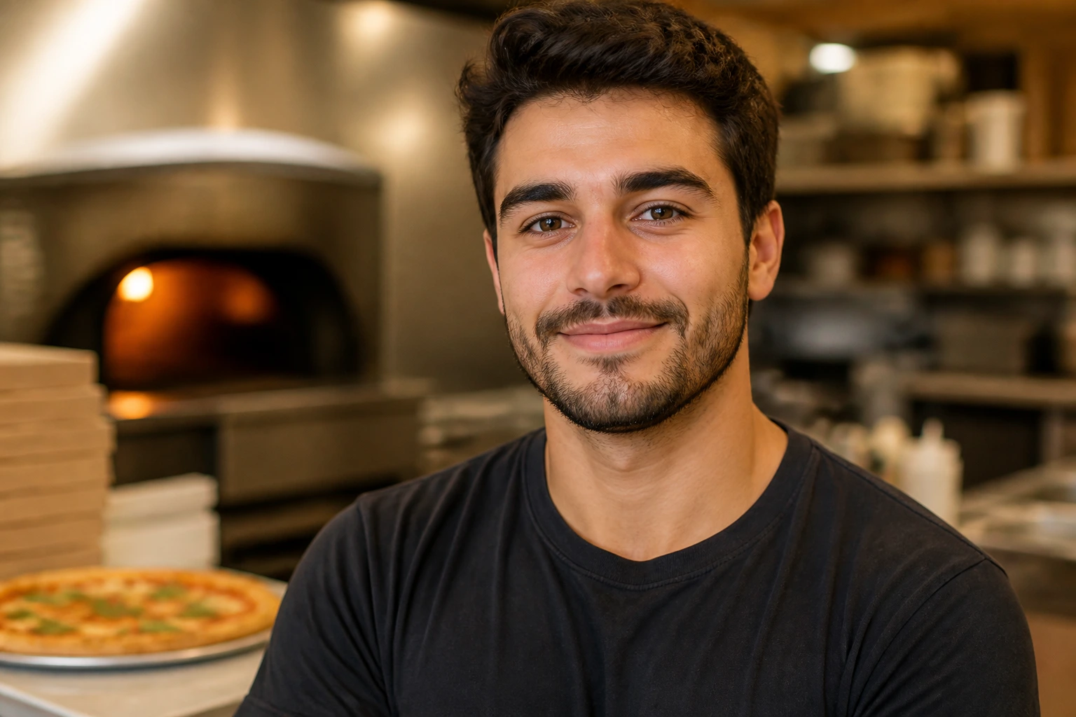 Real person portrait in a kitchen highlighting delivery candidate traits
