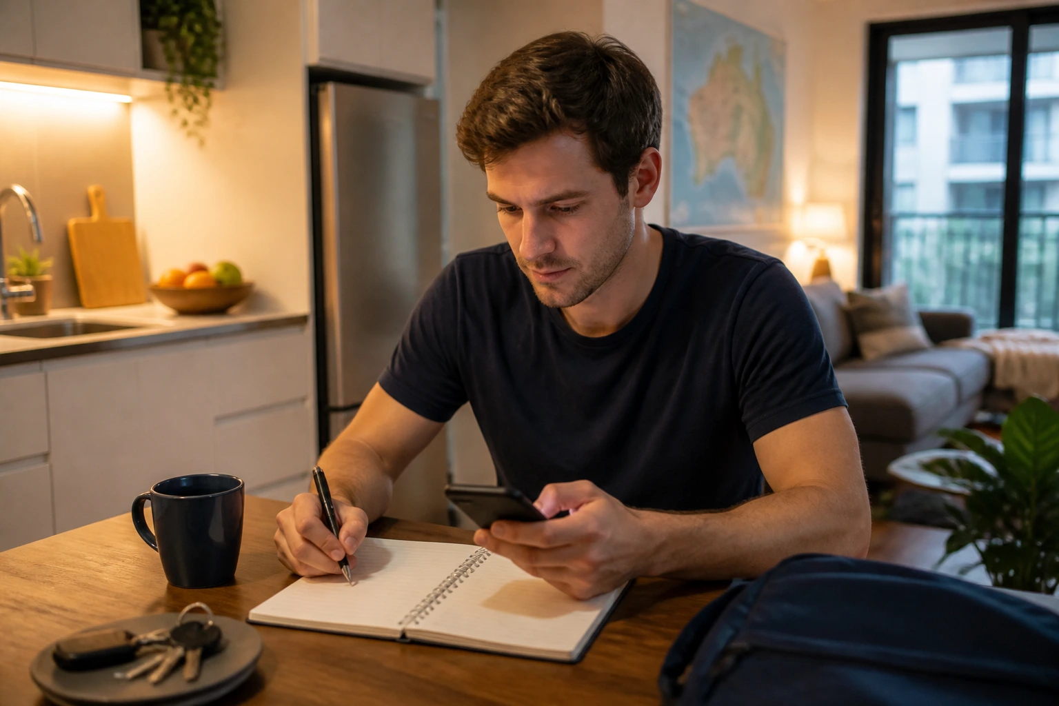 Person planning life outside restaurant at a table