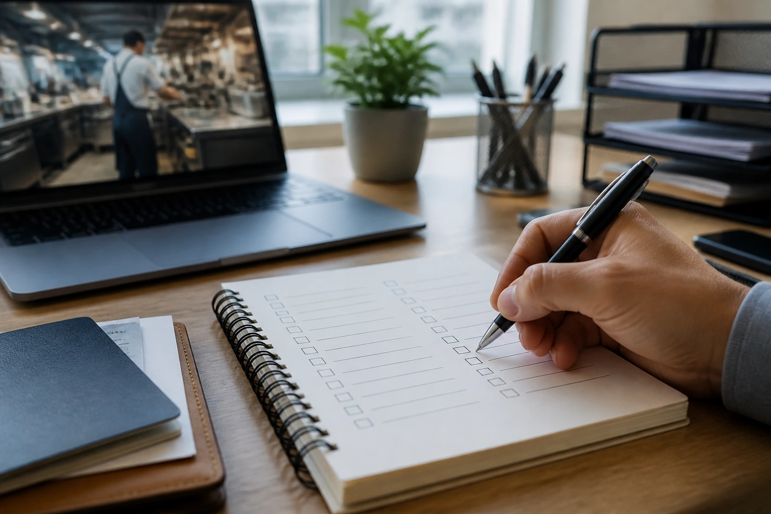 Close-up of a hand planning a job application strategy on a notebook page