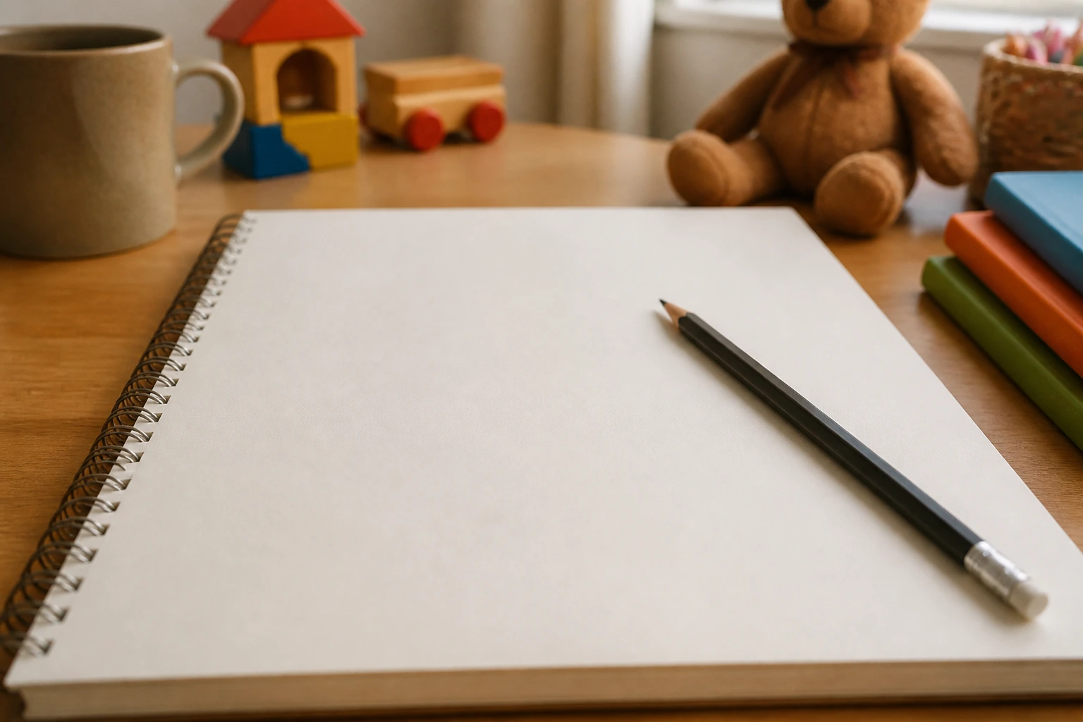 Close-up of a blank notebook page with a pencil on a desk illustrating planning trade-offs