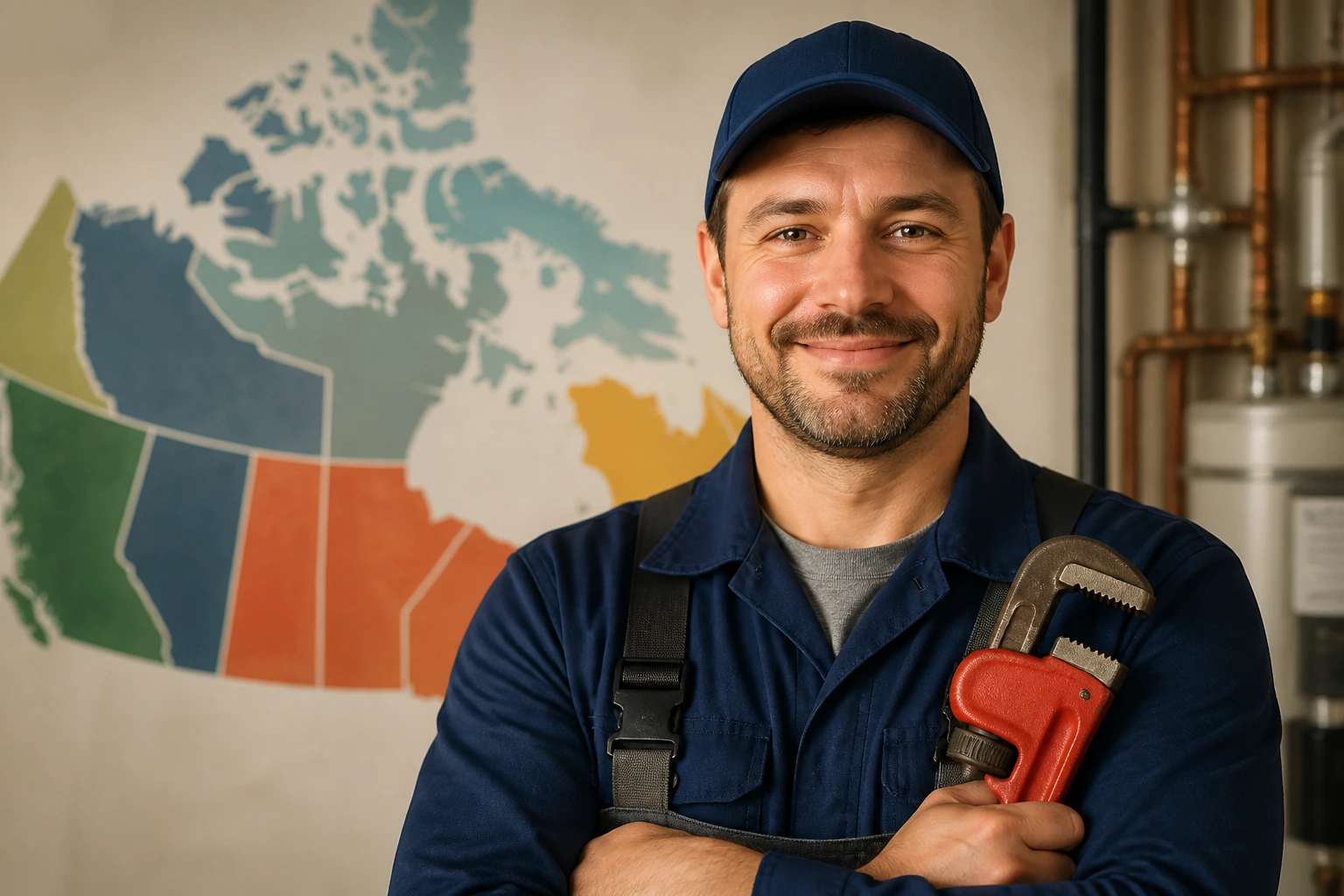 Plumber portrait in front of a province-themed backdrop representing PNP strategy