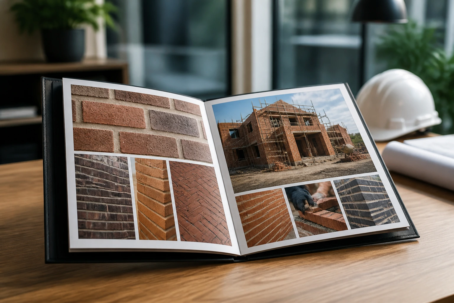 Open bricklaying portfolio showing on-site brickwork photos