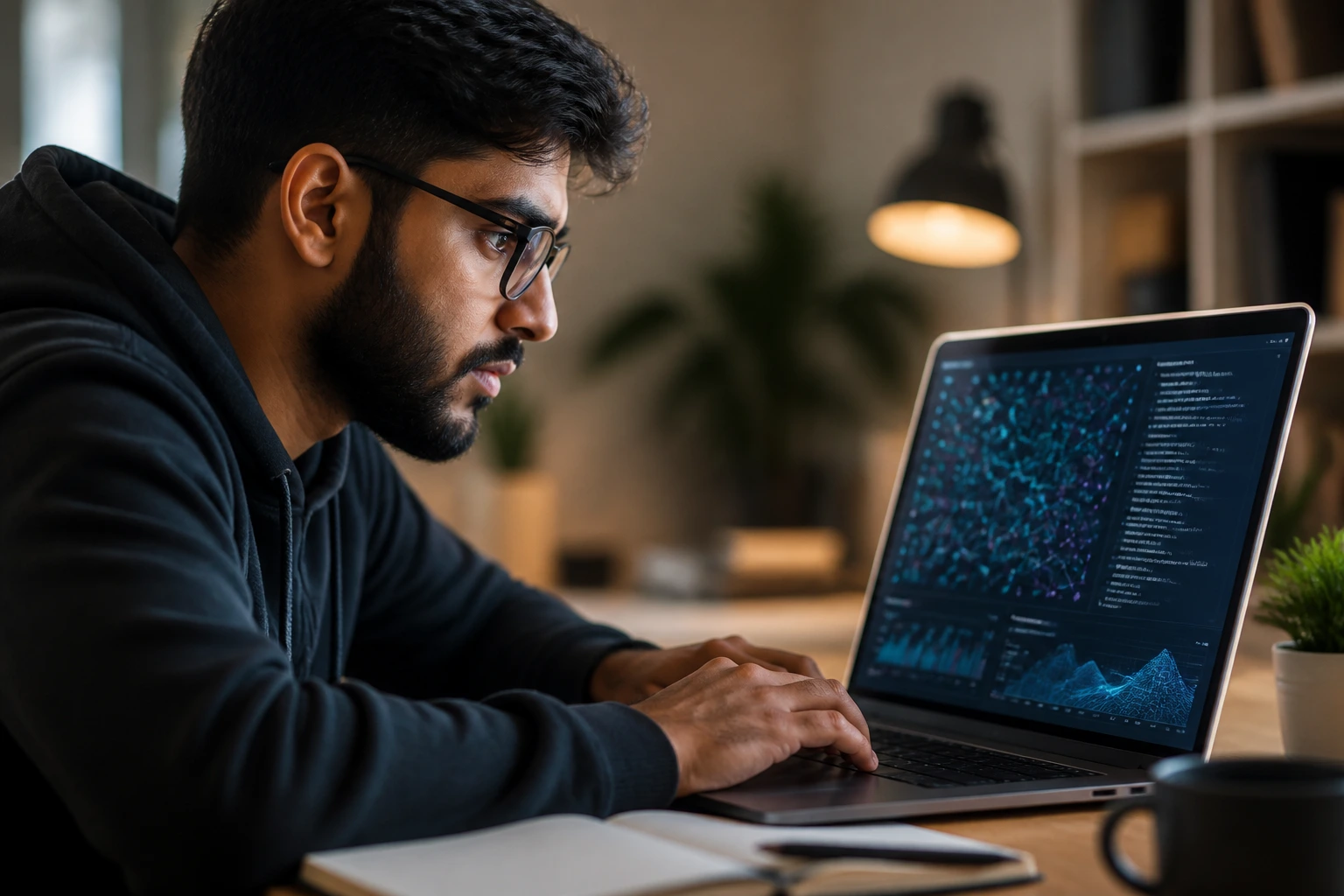 Portrait of a professional refining a portfolio in a work setup