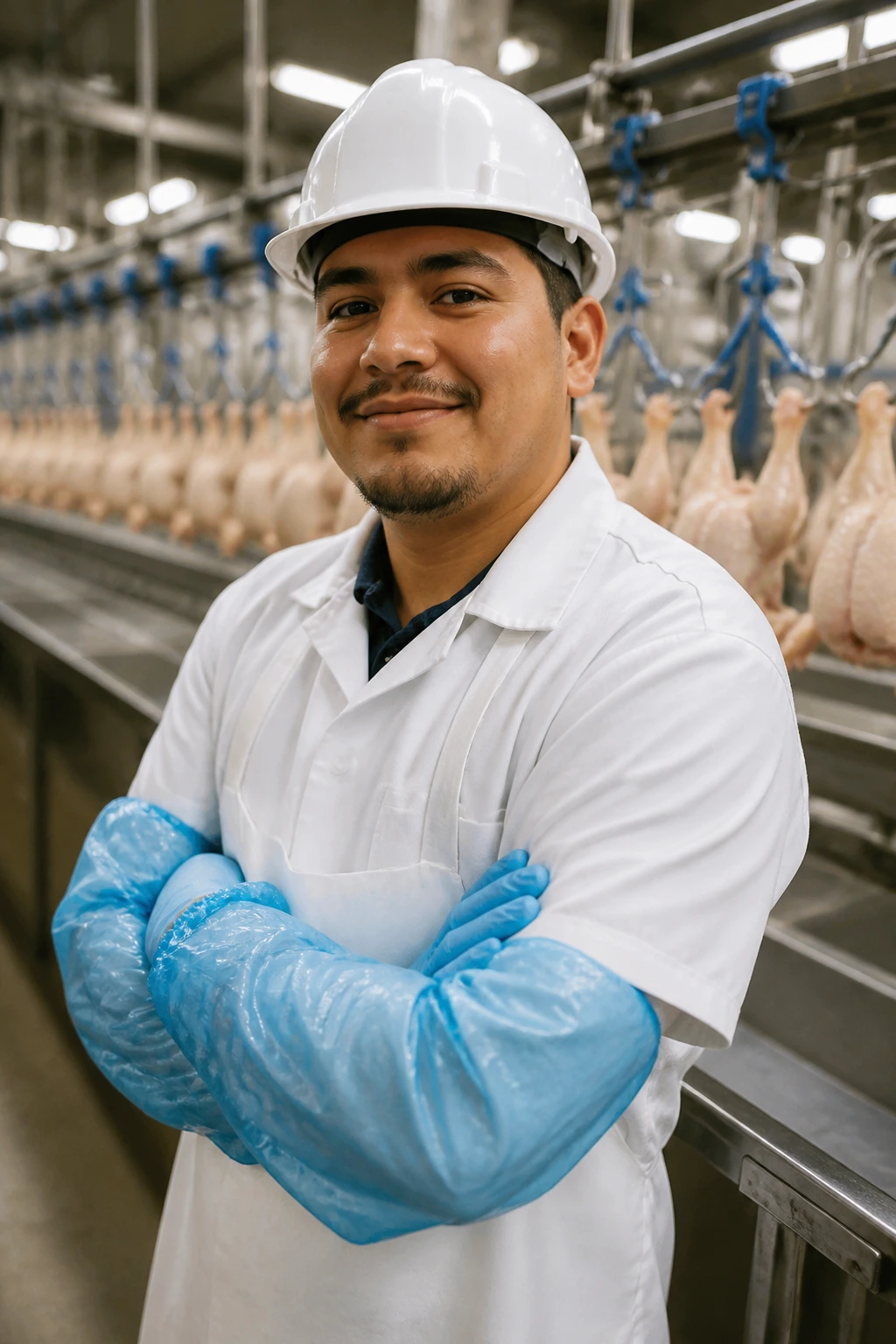 Poultry plant worker portrait highlighting job opportunities in the sector