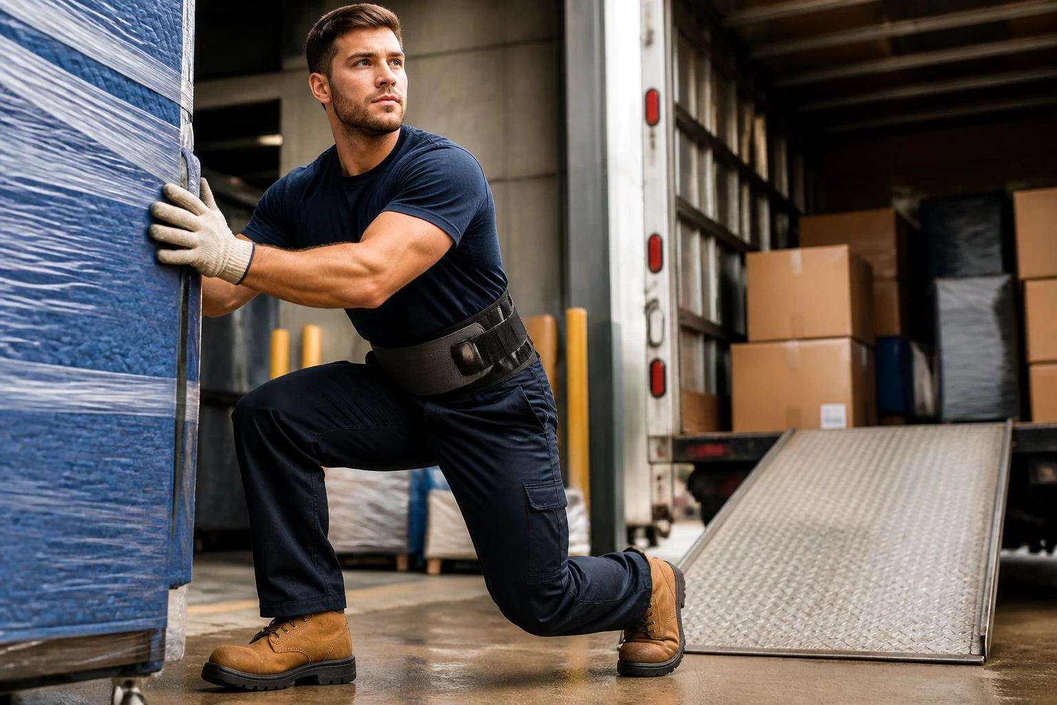 Mover in PPE ready to start at the loading dock