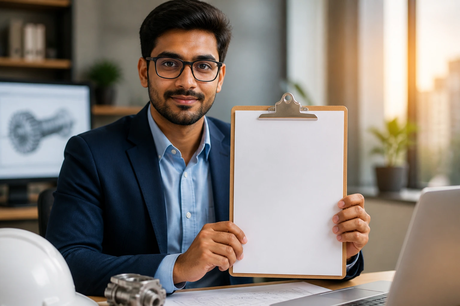 Close-up of a professional planning with a blank clipboard in a modern office