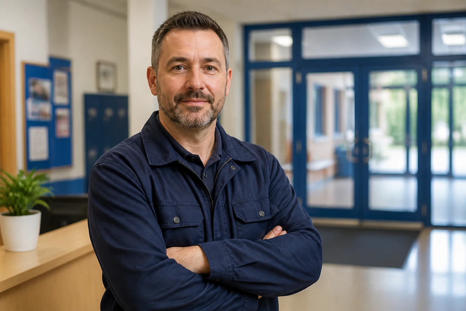 Portrait of a school premises professional in a reception area