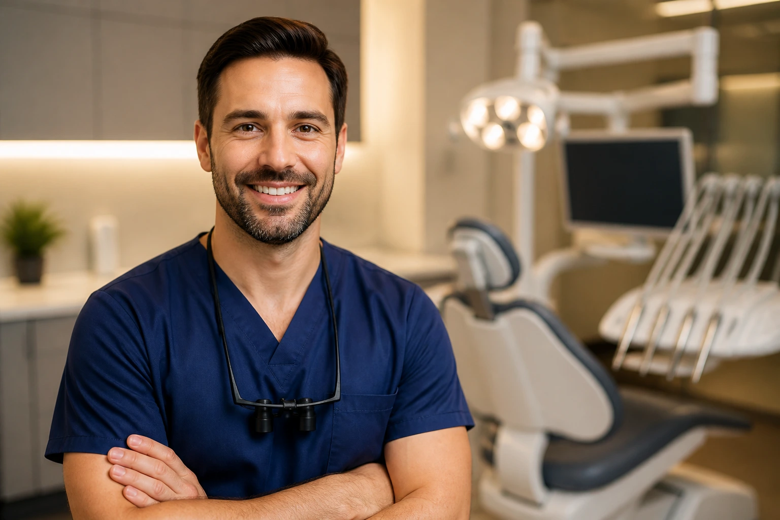 Confident private-practice dentist portrait representing high earnings potential