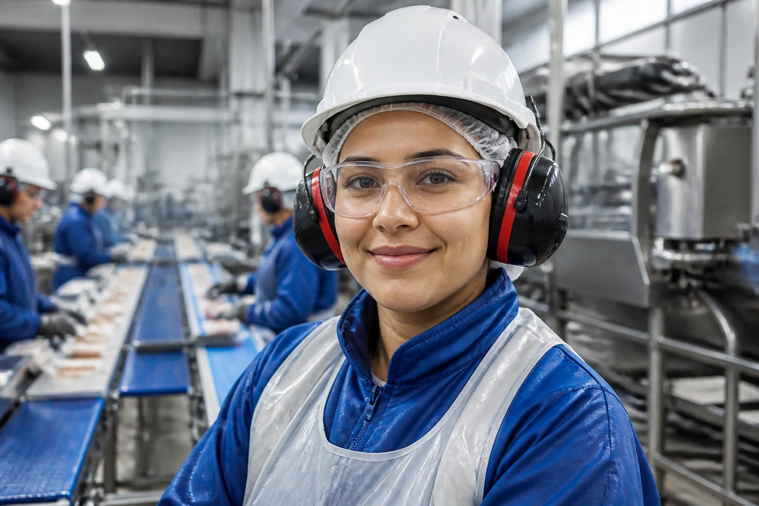 Close-up of a real worker in PPE on an Australian production line