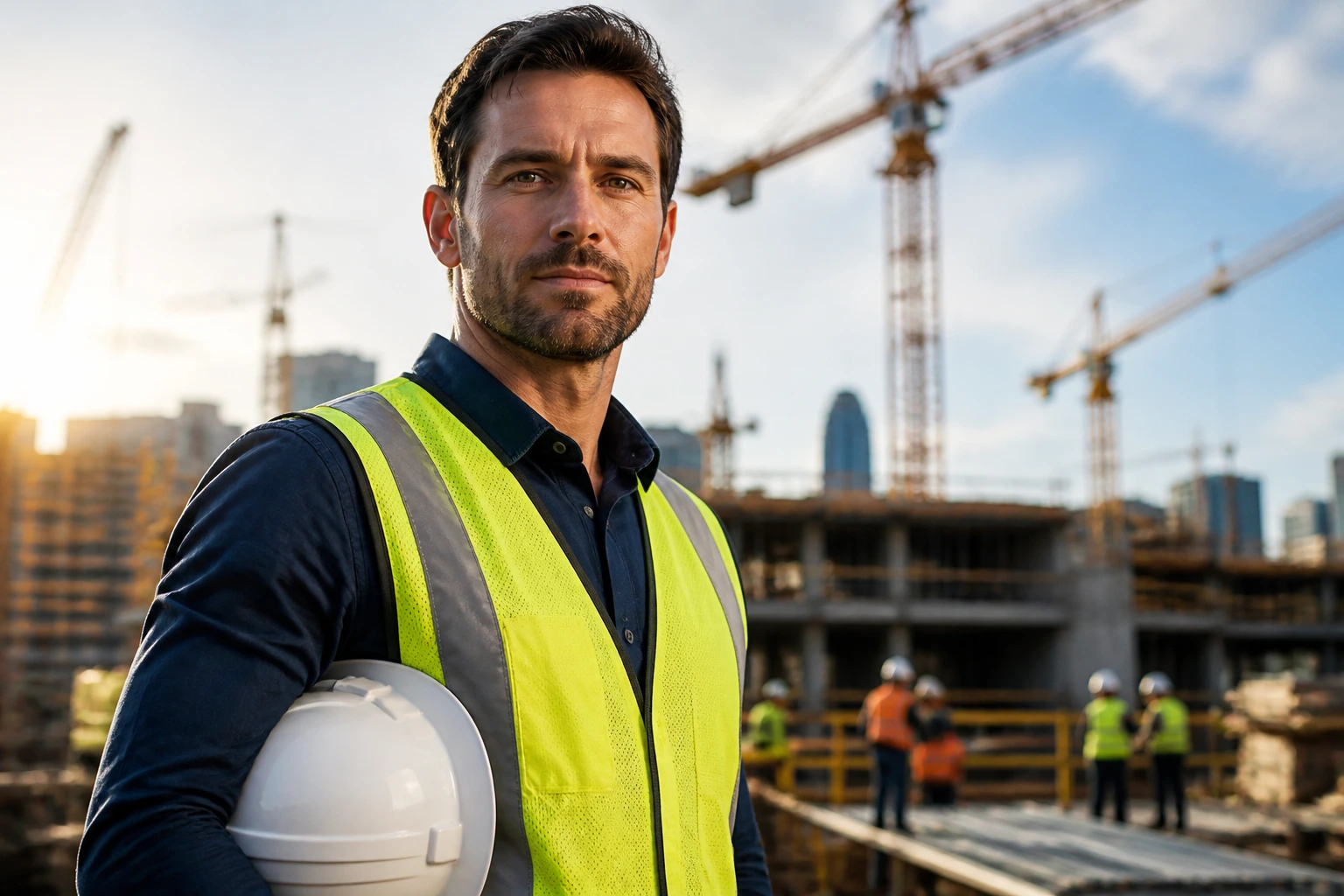 Veteran engineer on construction site maintaining professional identity.