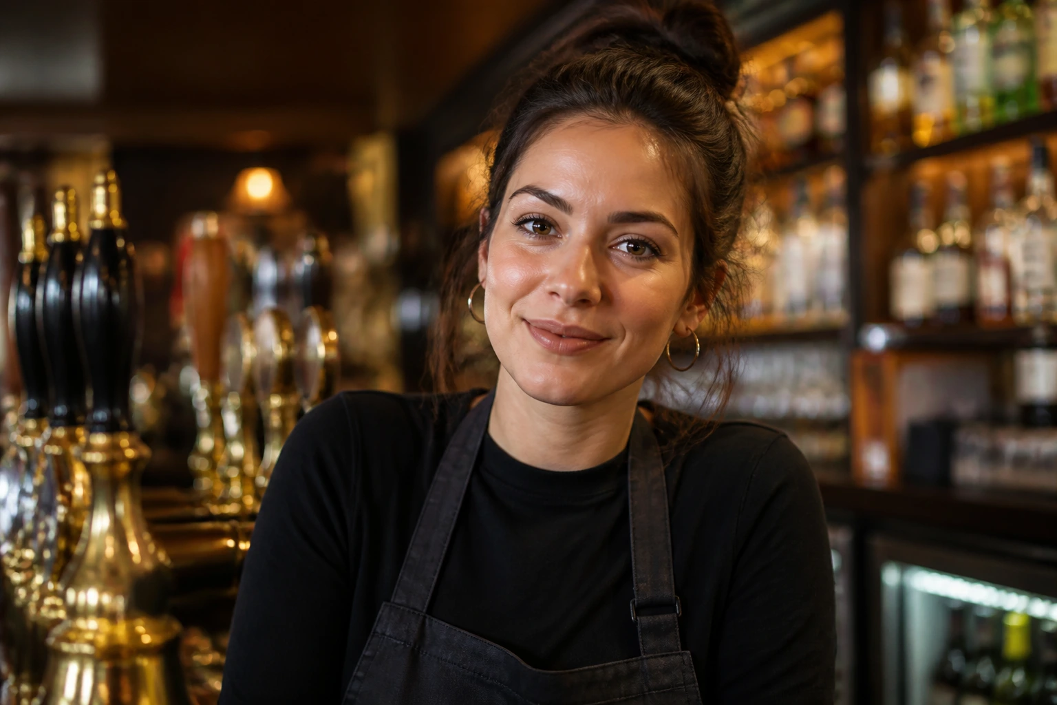 Portrait of a confident bartender in a pub, illustrating alternative routes to pub work without sponsorship