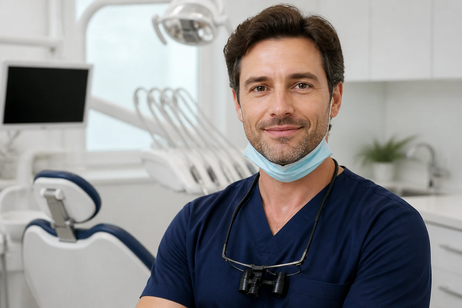 Dentist portrait in private practice representing earnings potential vs public sector