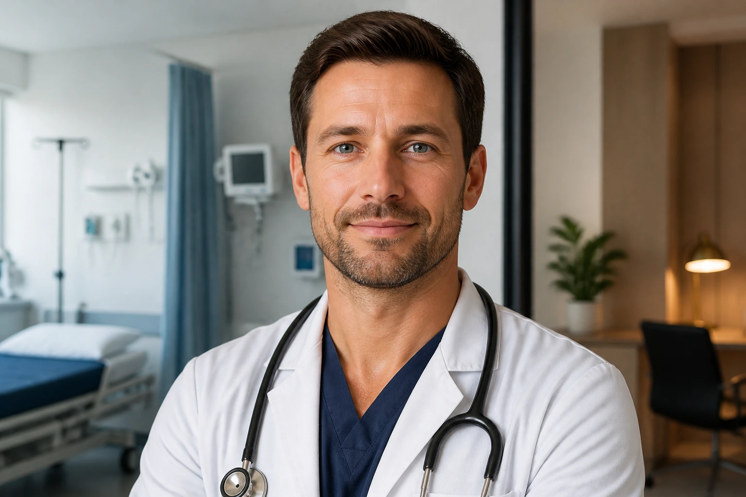 Portrait of a doctor in a clinic setting representing earnings potential