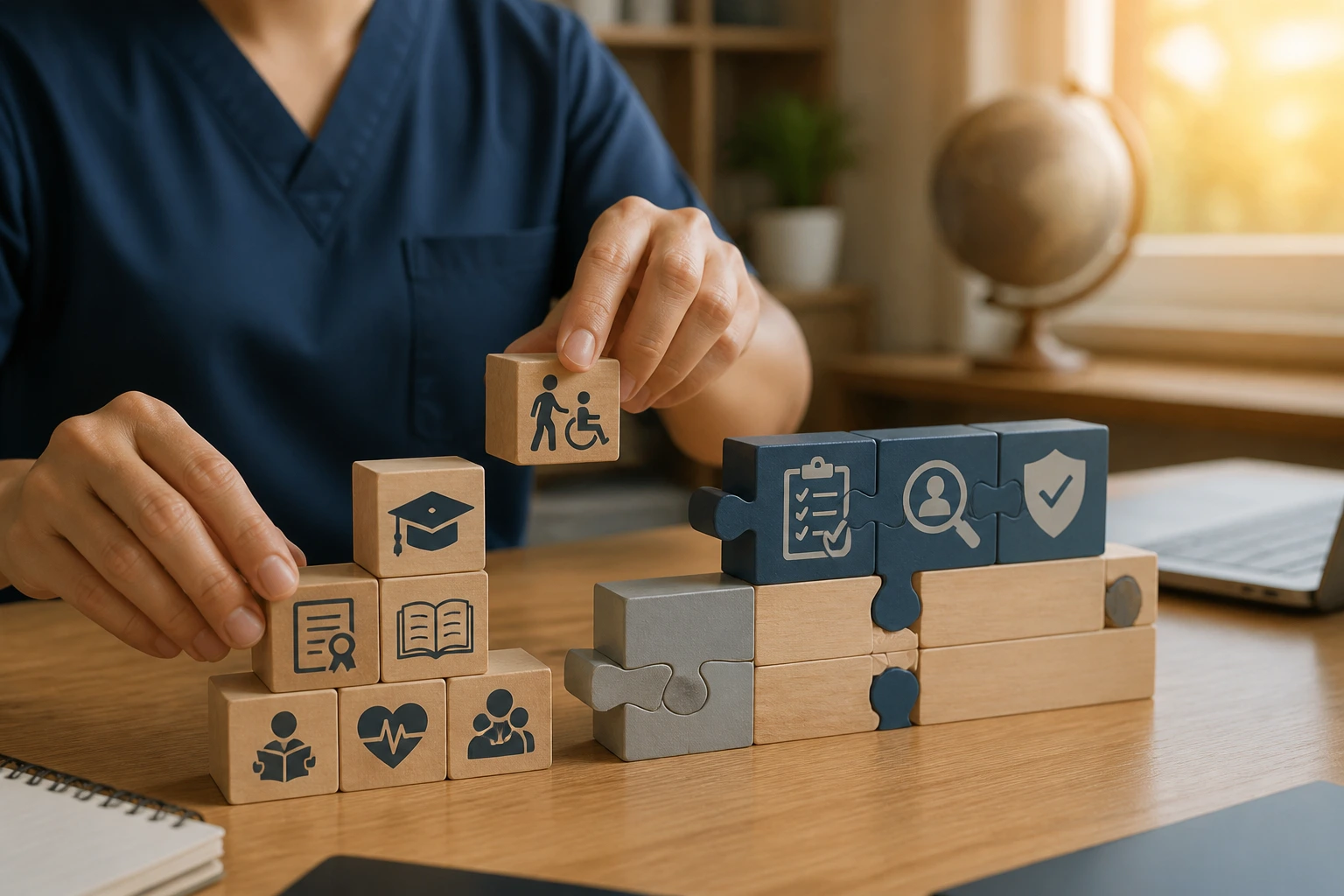Close-up of hands assembling puzzle pieces symbolizing skill recognition and qualifications