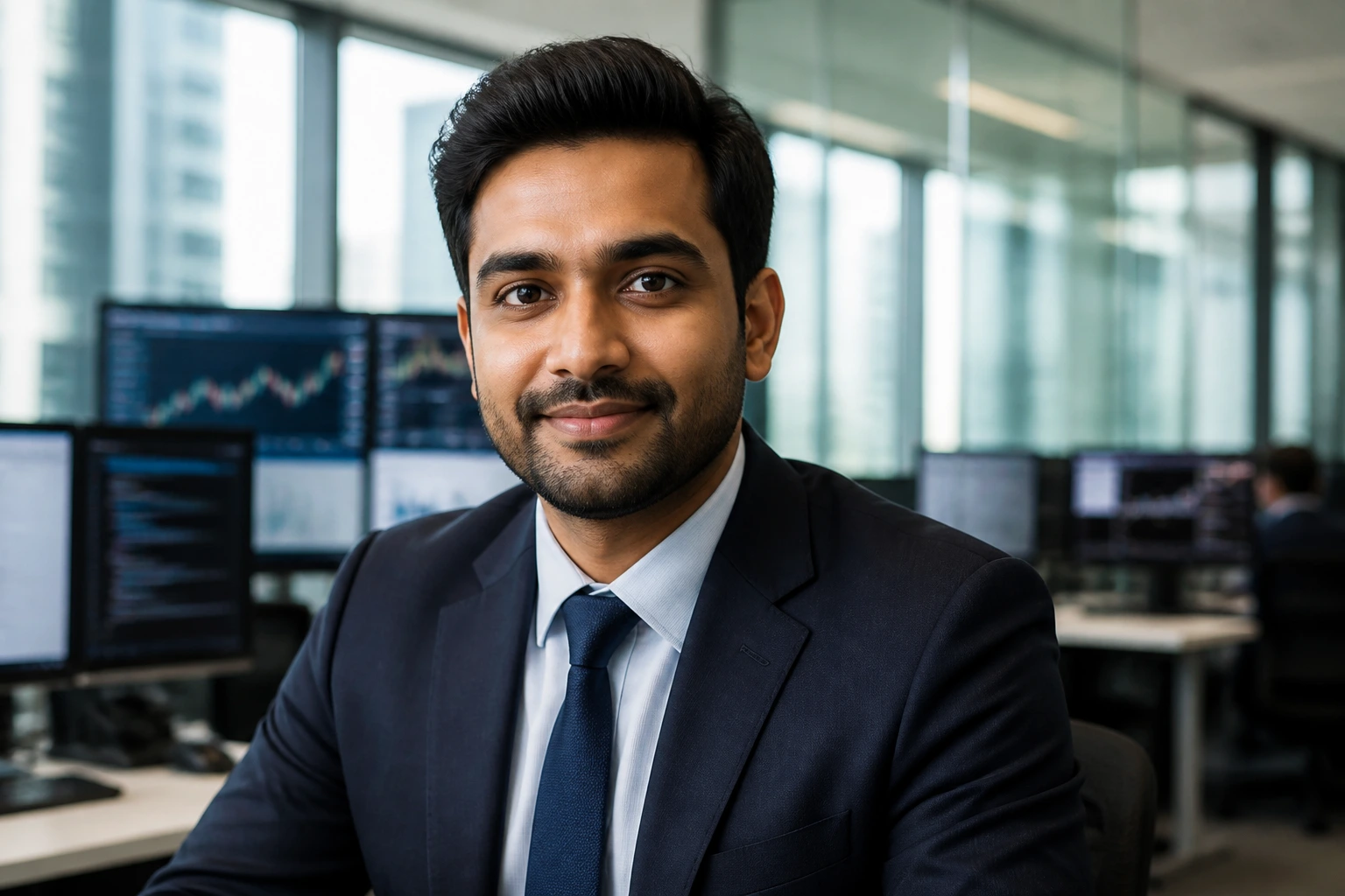 Close-up portrait of a bank tech professional in a modern RBC-style office setting