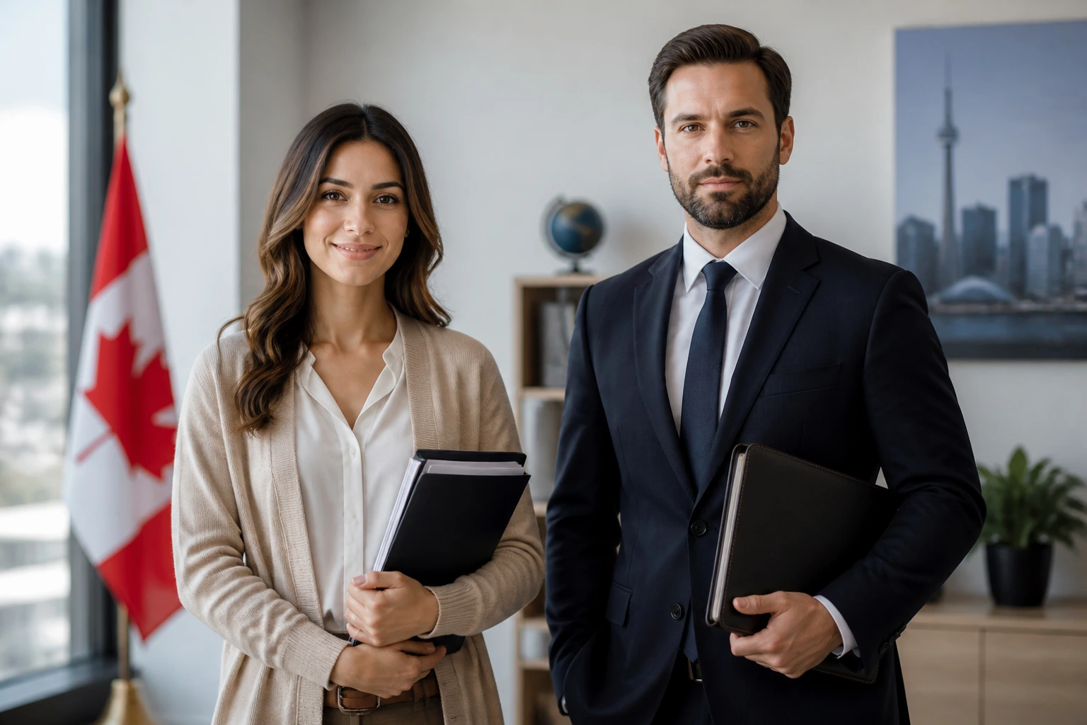 Two professionals in an office representing RCIC and immigration lawyer